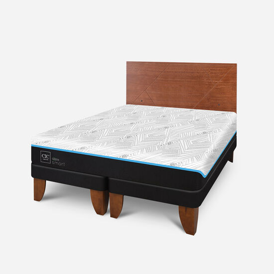 Cama Europea 2 Plazas Smart Green Base Dividida + Respaldo Villarrica