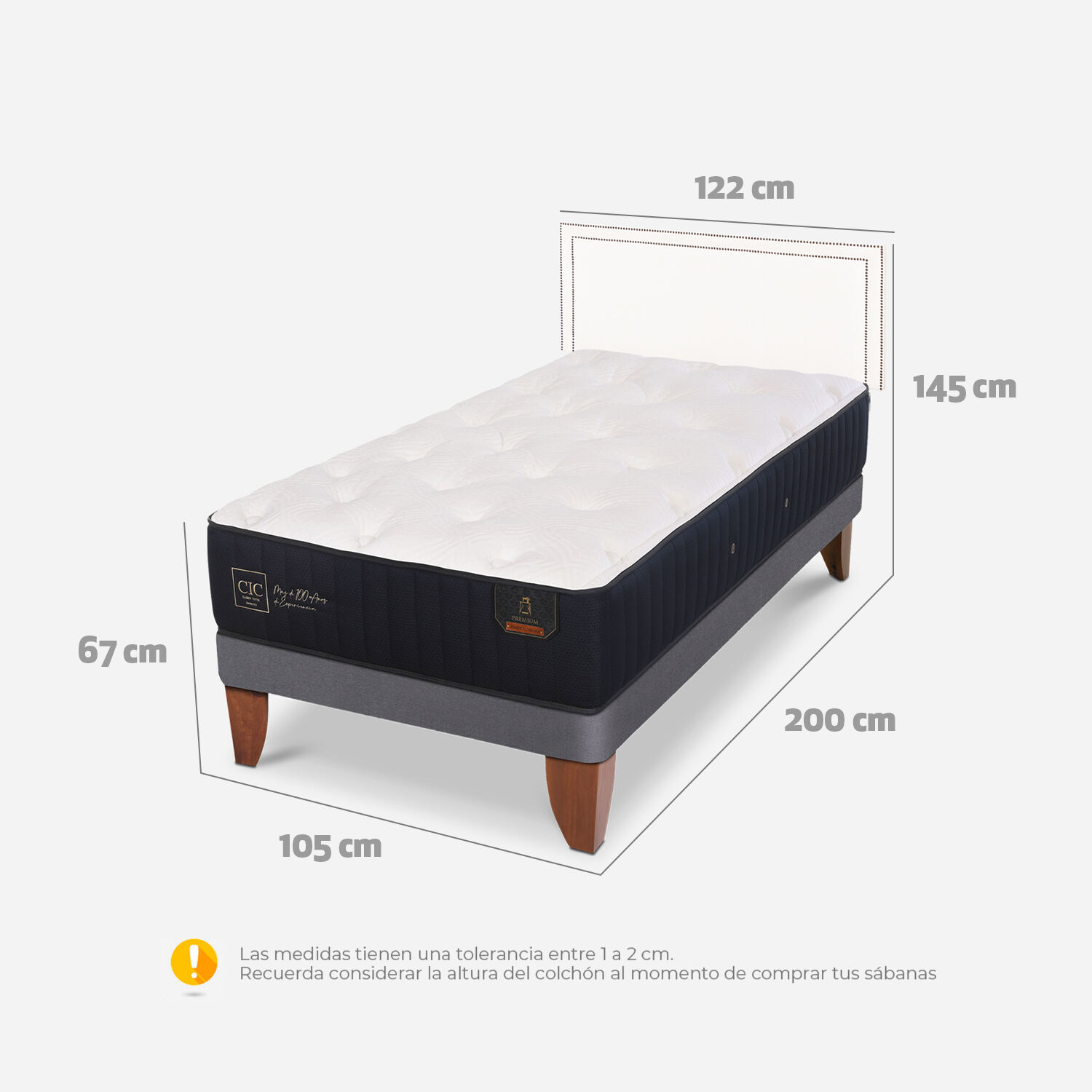 Cama Europea 1,5 Plazas Premium + Respaldo Danubio