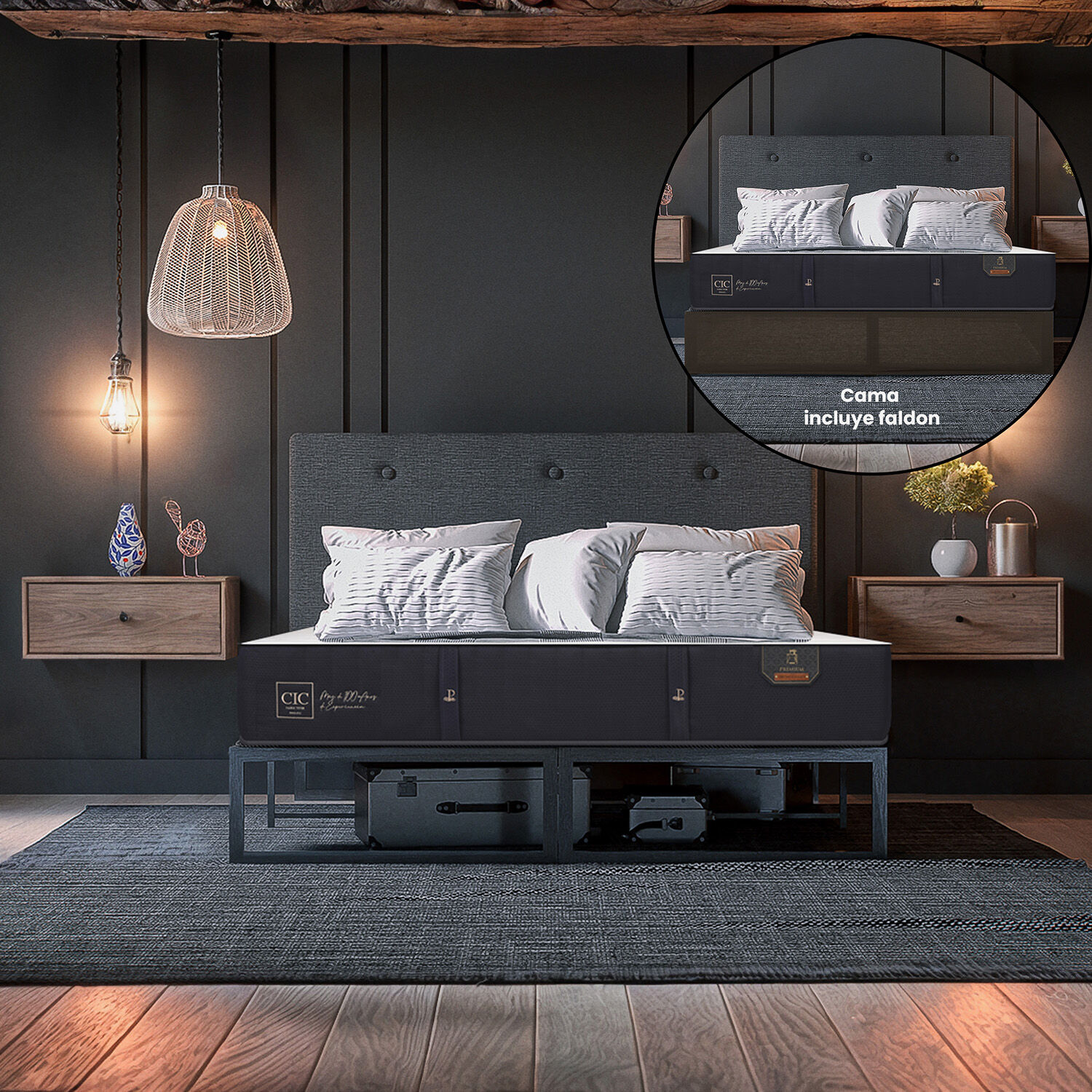 Cama Iron Smart 2 Plazas Premium + Respaldo Black