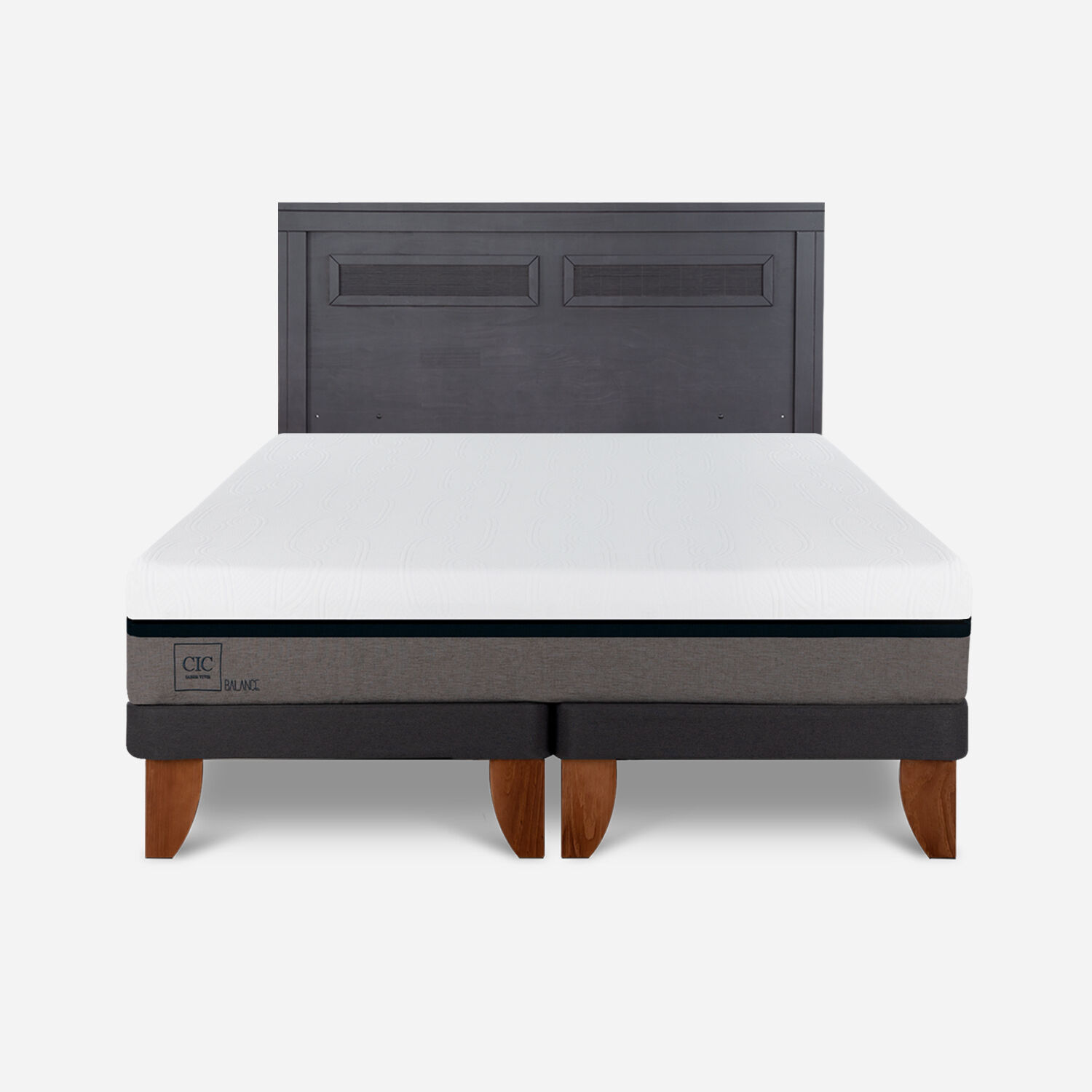 Cama Europea 2 Plazas Balance Base Dividida + Respaldo Milán Negro