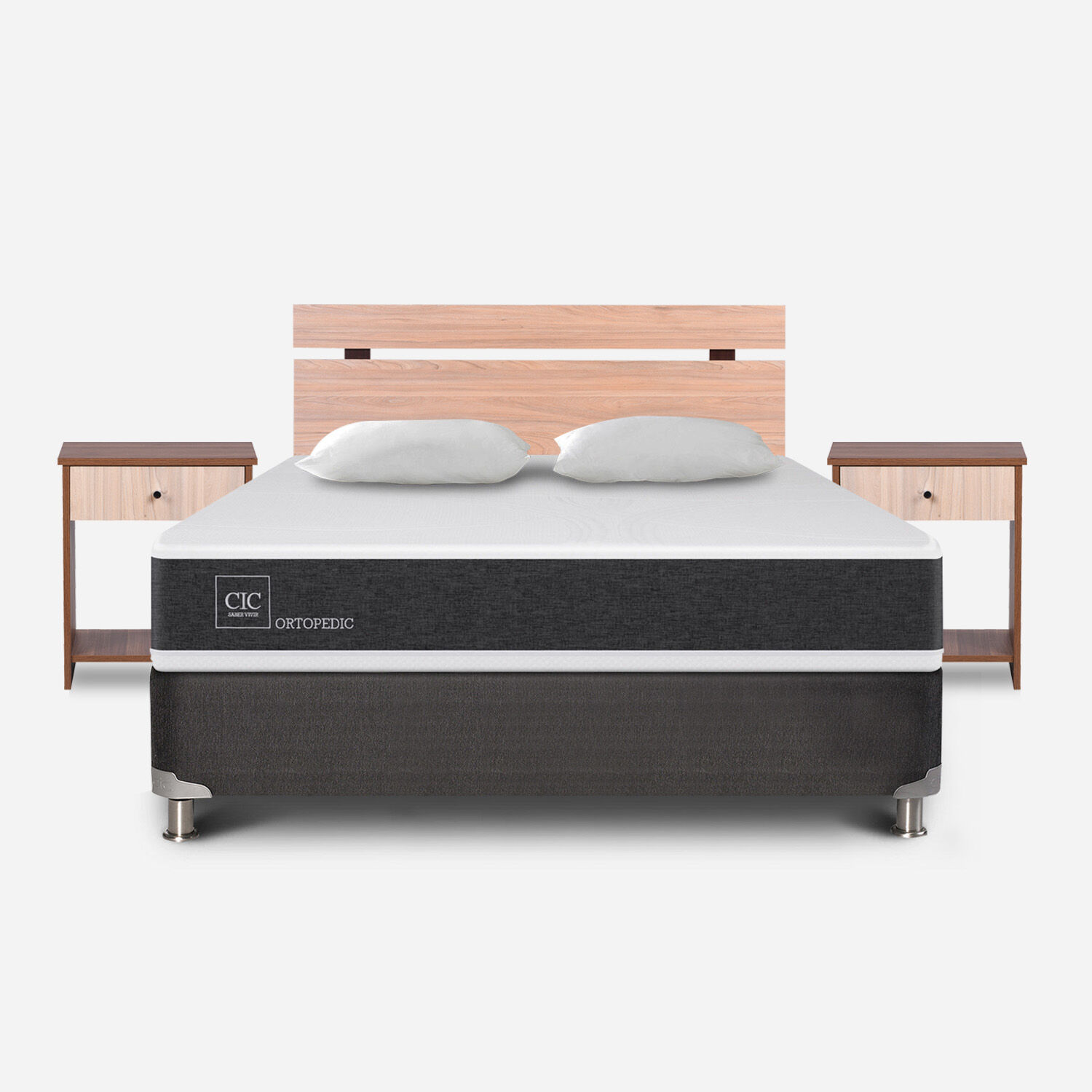 Box Spring 2 Plazas Ortopedic Base Normal 5 Zonas + Almohadas + Set Olmo