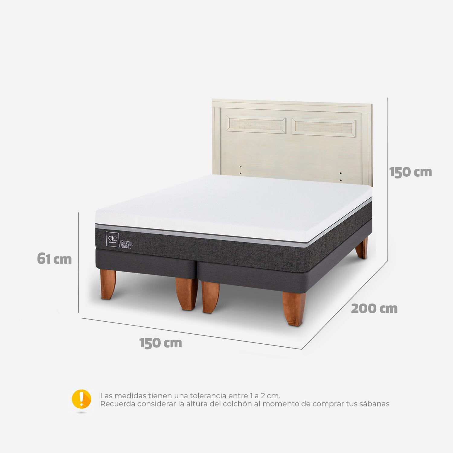 Cama Europea 2 Plazas Ortopedic Advance Base Dividida + Respaldo Milán Alpino