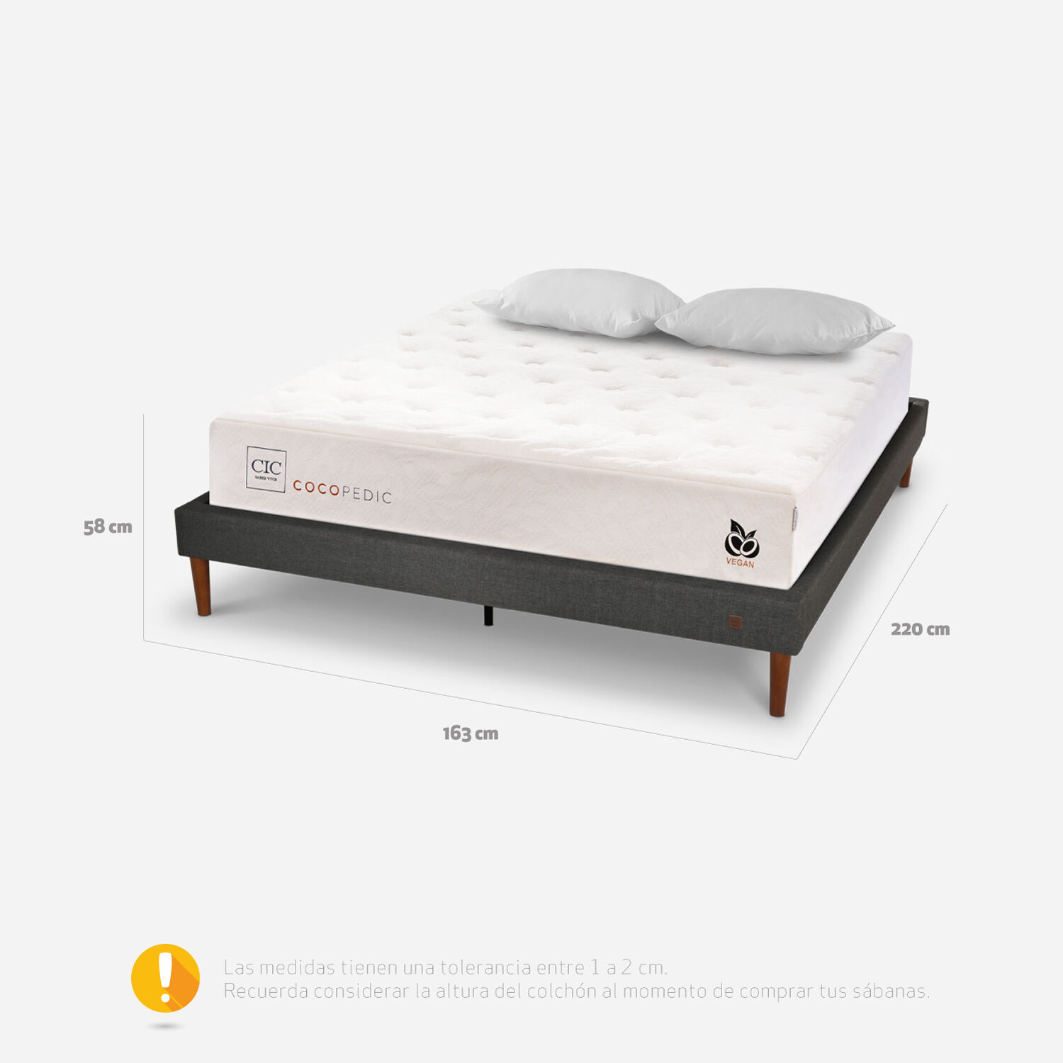 Cama Europea Curve 2 Plazas Cocopedic + Almohadas Viscoel&aacute;sticas