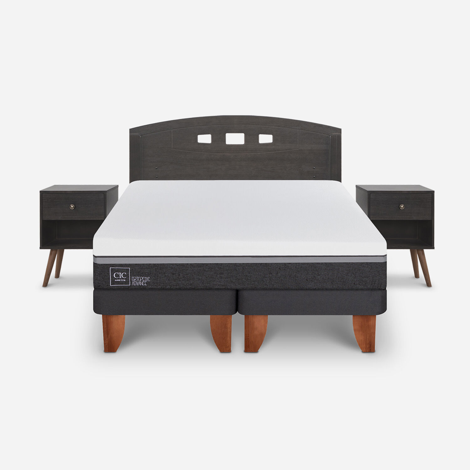 Cama Europea 2 Plazas Ortopedic Advance Base Dividida + Set Gales Gris