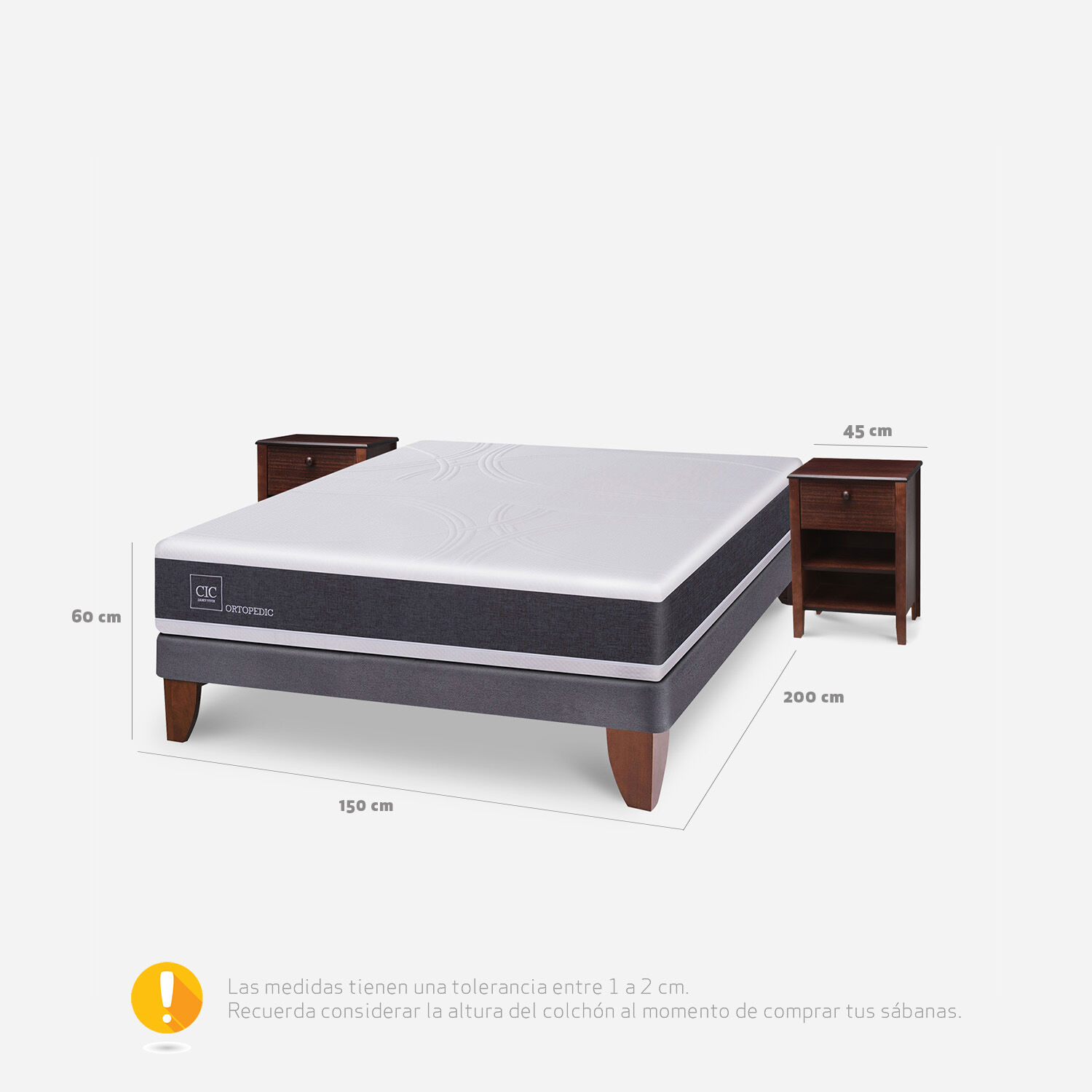 Cama Europea 2 Plazas Ortopedic Base Normal + Veladores Torino Chocolate