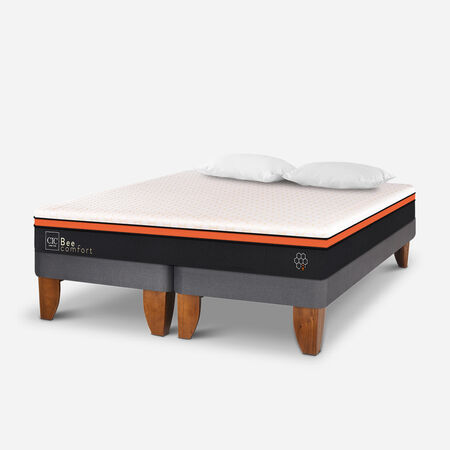 Cama Europea 2 Plazas Bee Comfort Base Dividida + Almohadas