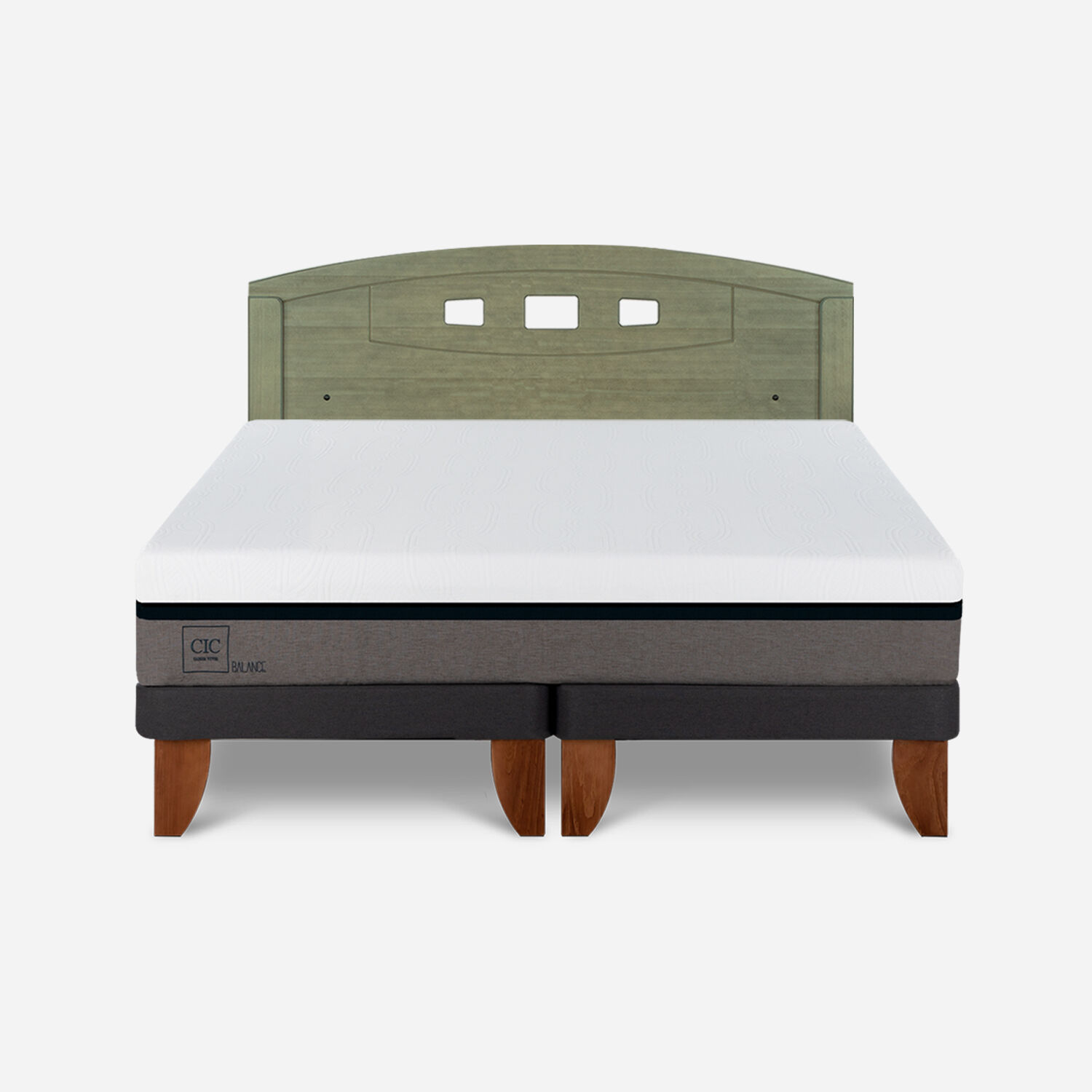 Cama Europea 2 Plazas Balance Base Dividida + Respaldo Gales Olivo