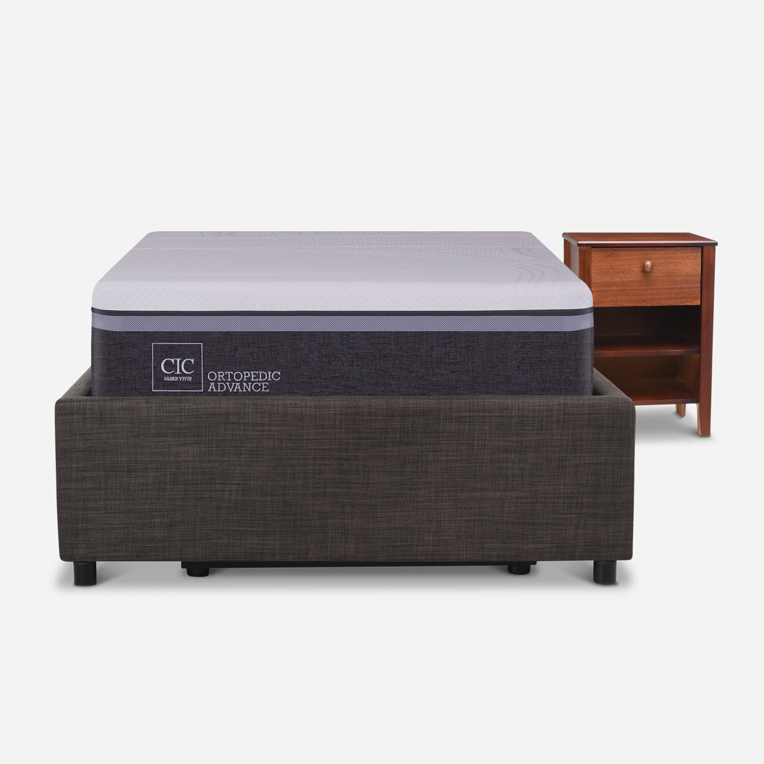 Cama Space Box 1.5 Plazas Ortopedic Advance + Velador New Torino Choc
