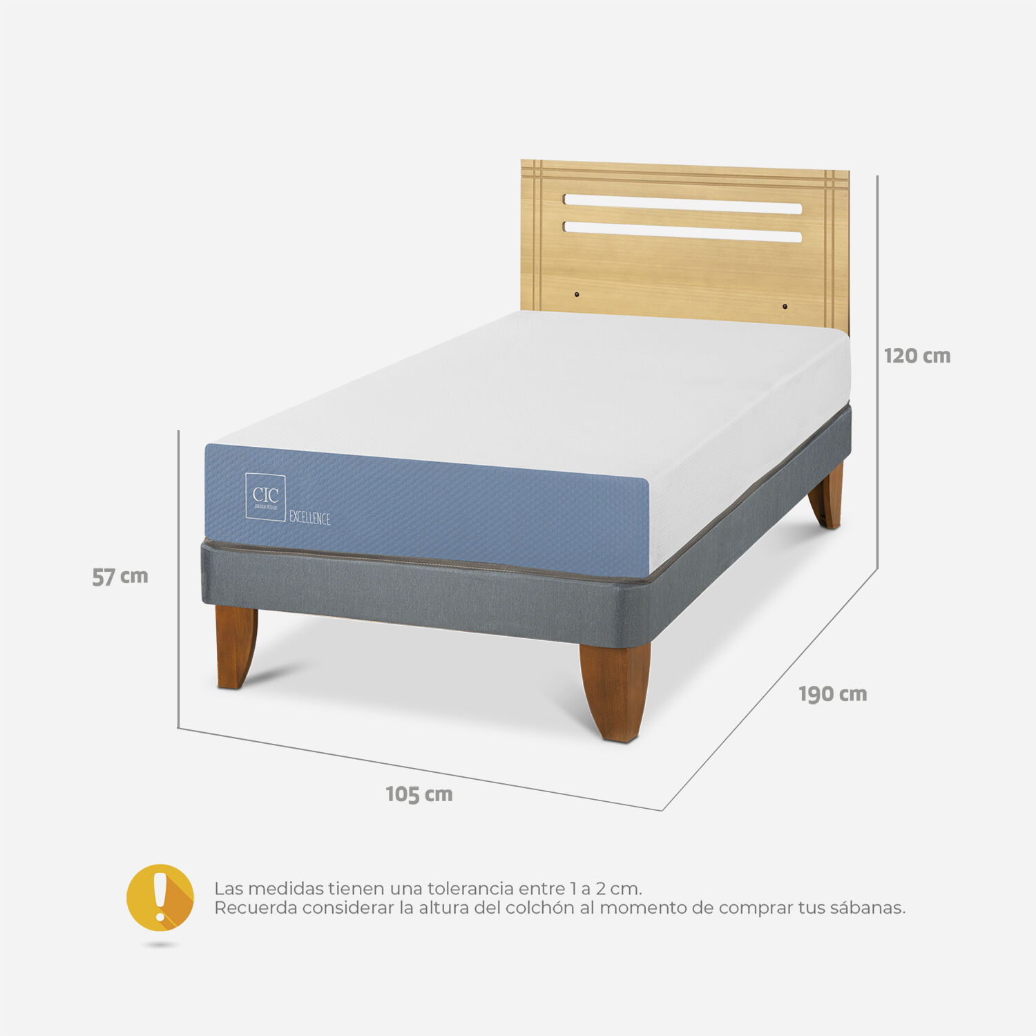 Cama Europea 1,5 Plazas Excellence + Respaldo Múnich Mostaza