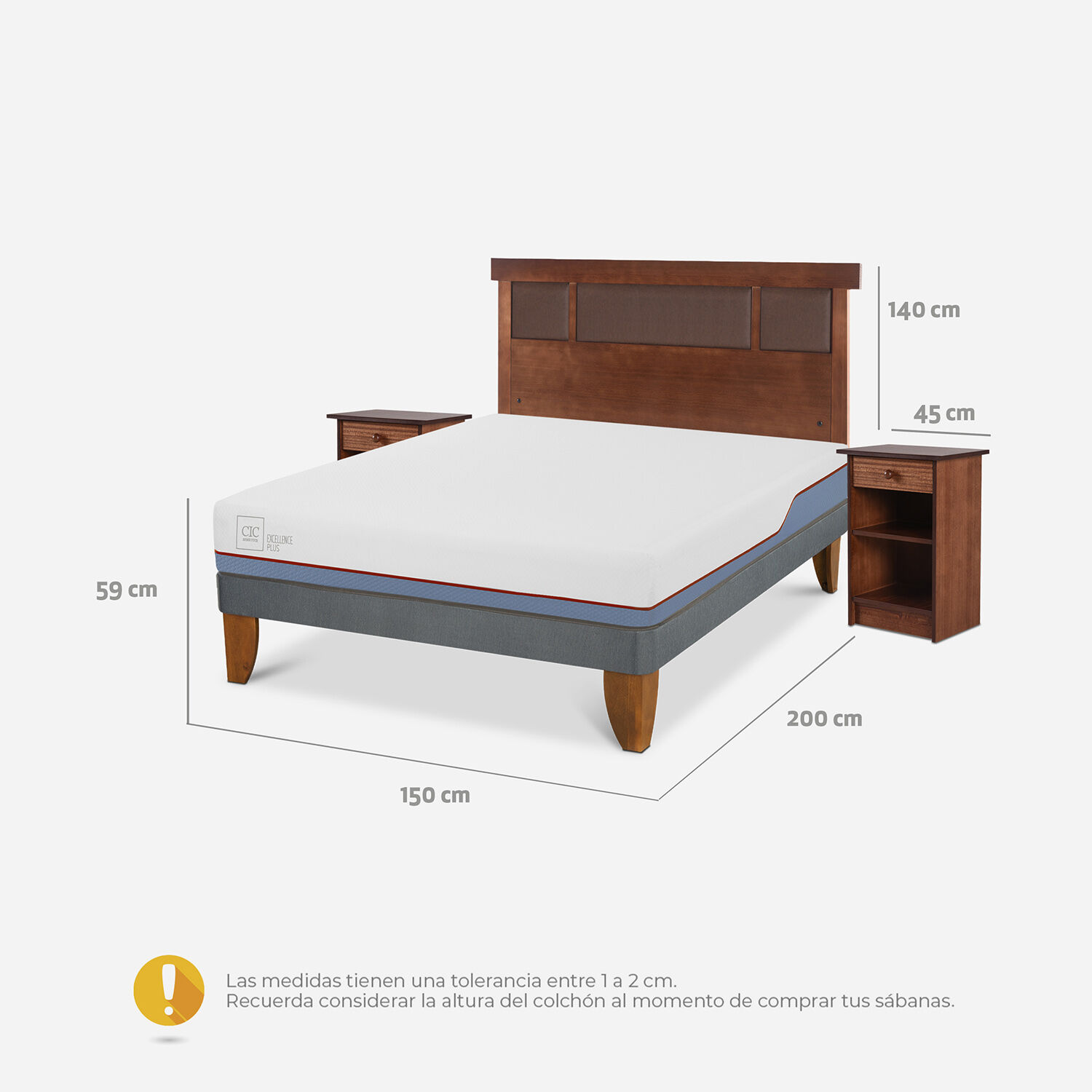 Cama Europea 2 Plazas Excellence Plus Base Normal + Set Dublín Caramel