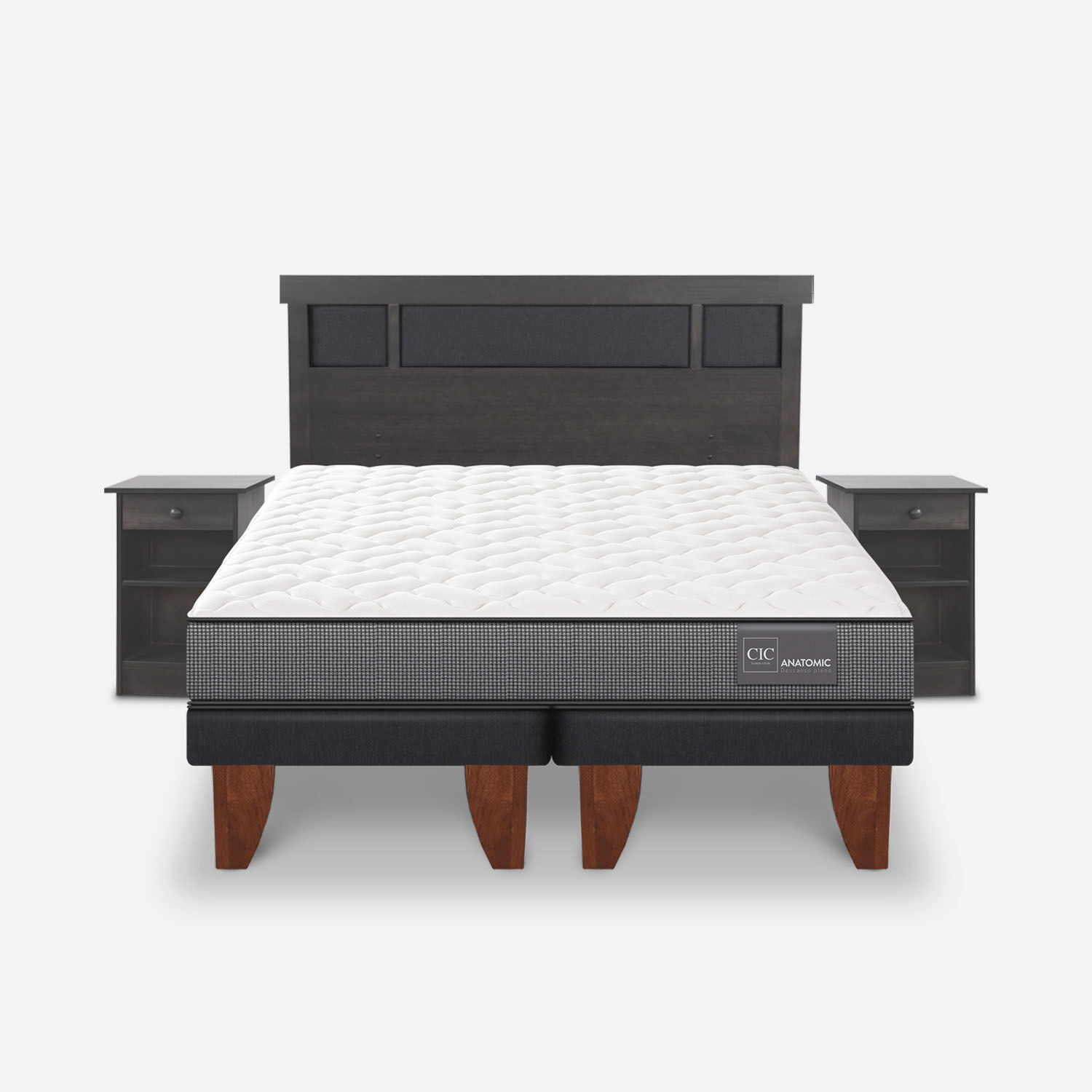 Cama Europea 2 Plazas Anatomic Base Dividida + Set Dubl&iacute;n Gris