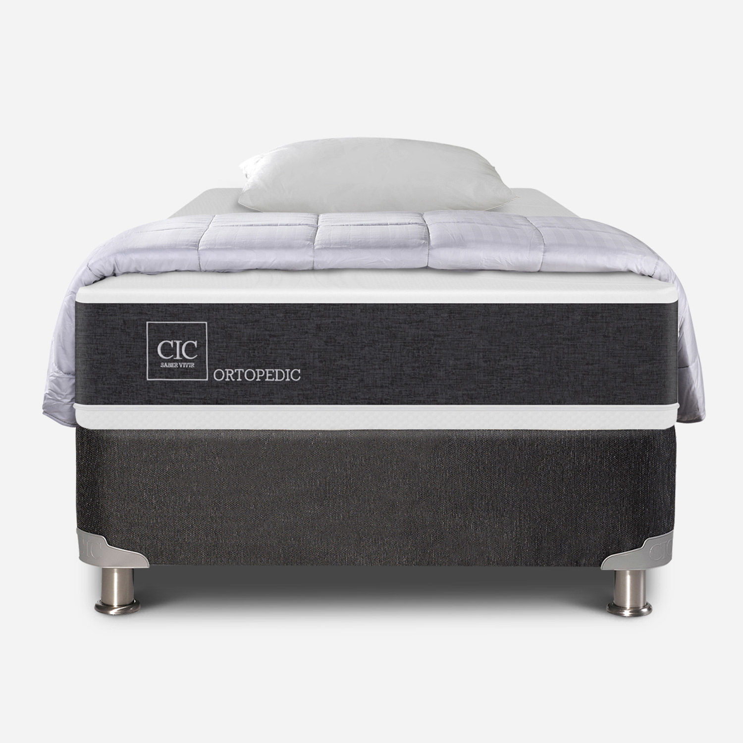 Box Spring 1,5 Plazas Ortopedic 5 Zonas + Almohada + Plum&oacute;n