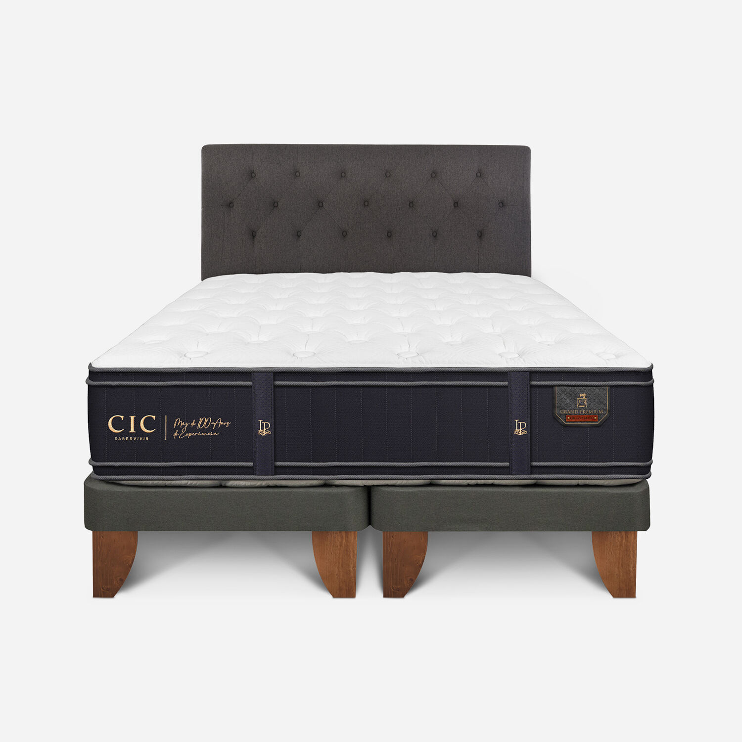 Cama Europea 2 Plazas Grand Premium Base Dividida + Respaldo Kavery