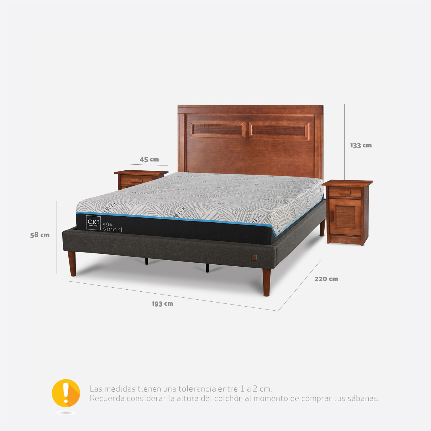 Cama Europea Curve King Infinity Green + Set Mil&aacute;n Caramel