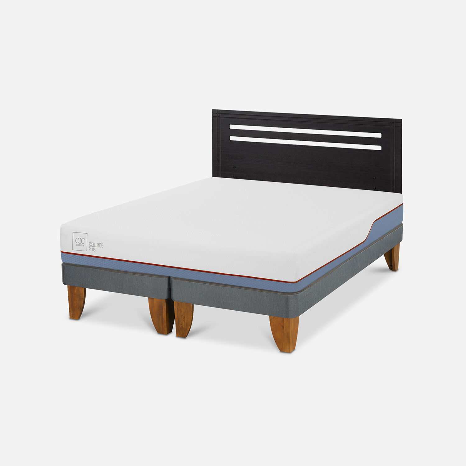 Cama Europea 2 Plazas Excellence Plus Base Dividida + Respaldo Múnich Negro