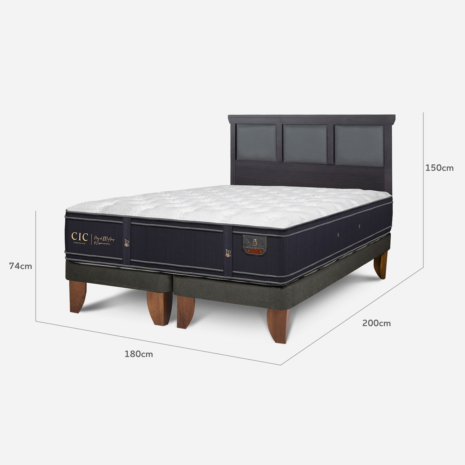 Cama Europea King Grand Premium + Respaldo Torino Negro