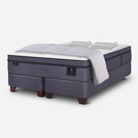 Box Spring 2 Plazas Super Premium Base Dividida + Almohadas Viscoel&aacute;sticas + Plum&oacute;n