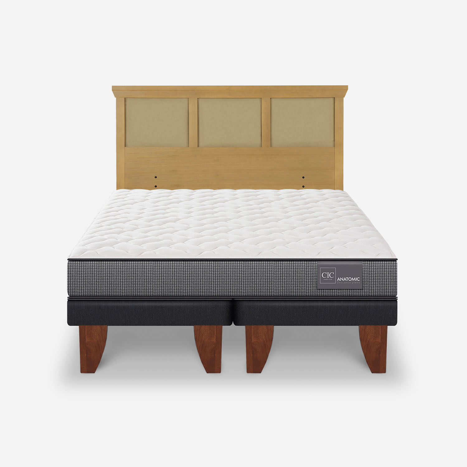 Cama Europea 2 Plazas Anatomic Base Dividida + Respaldo Torino Mostaza