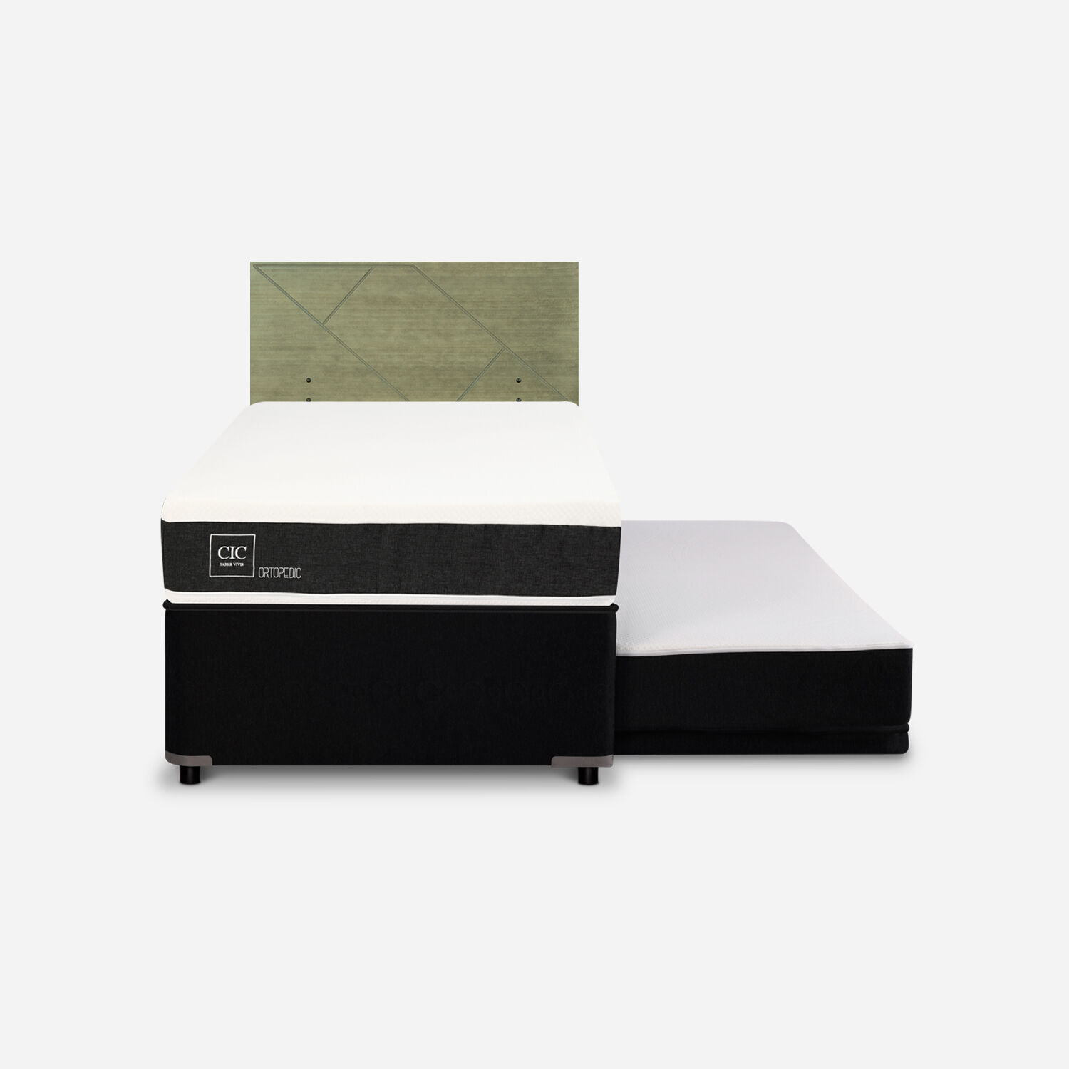 Cama Nido Diván Ortopedic + Respaldo Villarrica Olivo
