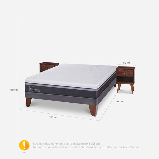 Cama Europea 2 Plazas Base Normal Ortopedic Advance + Veladores Múnich