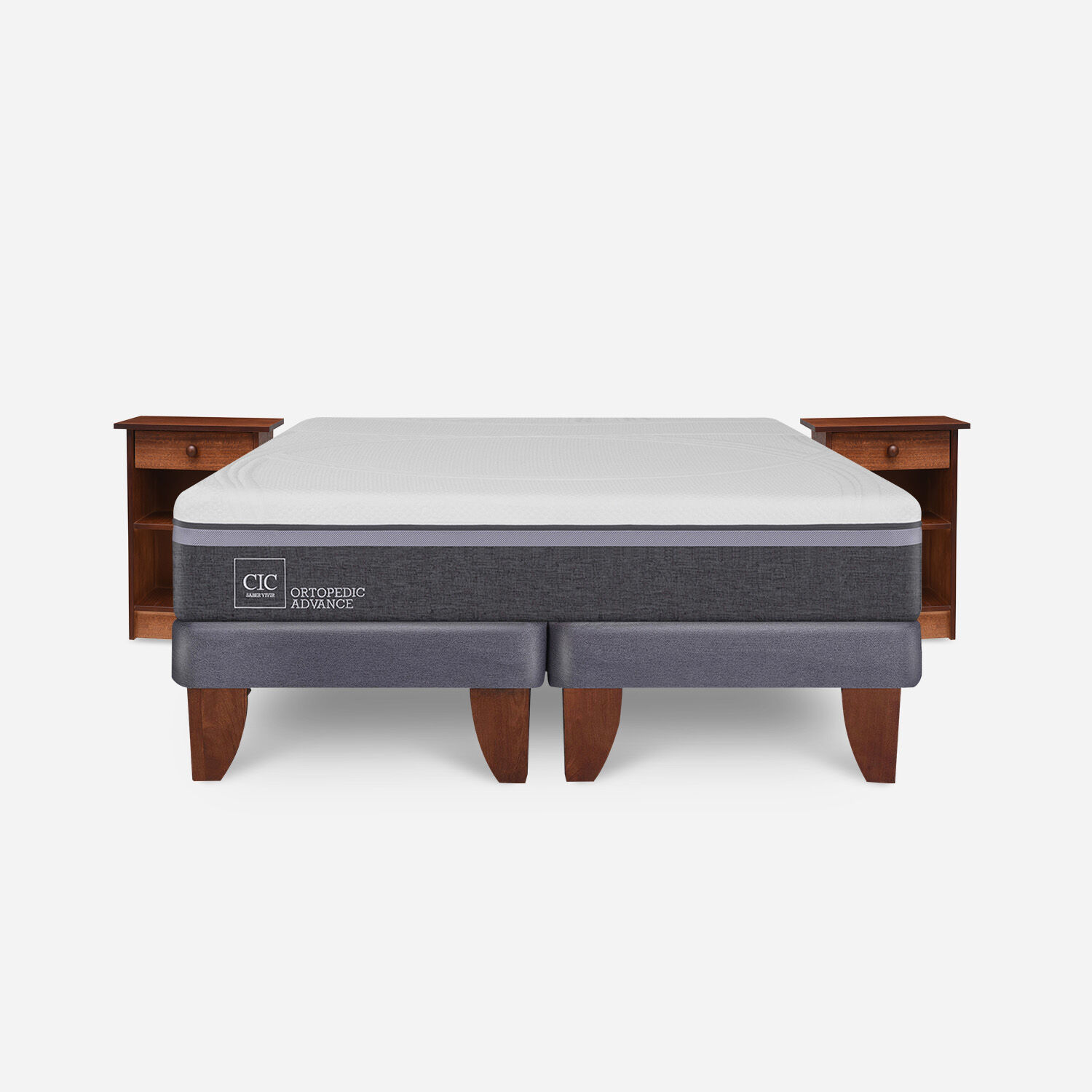 Cama Europea 2 Plazas Ortopedic Advance Base Dividida + Veladores Dubl&iacute;n Caramel