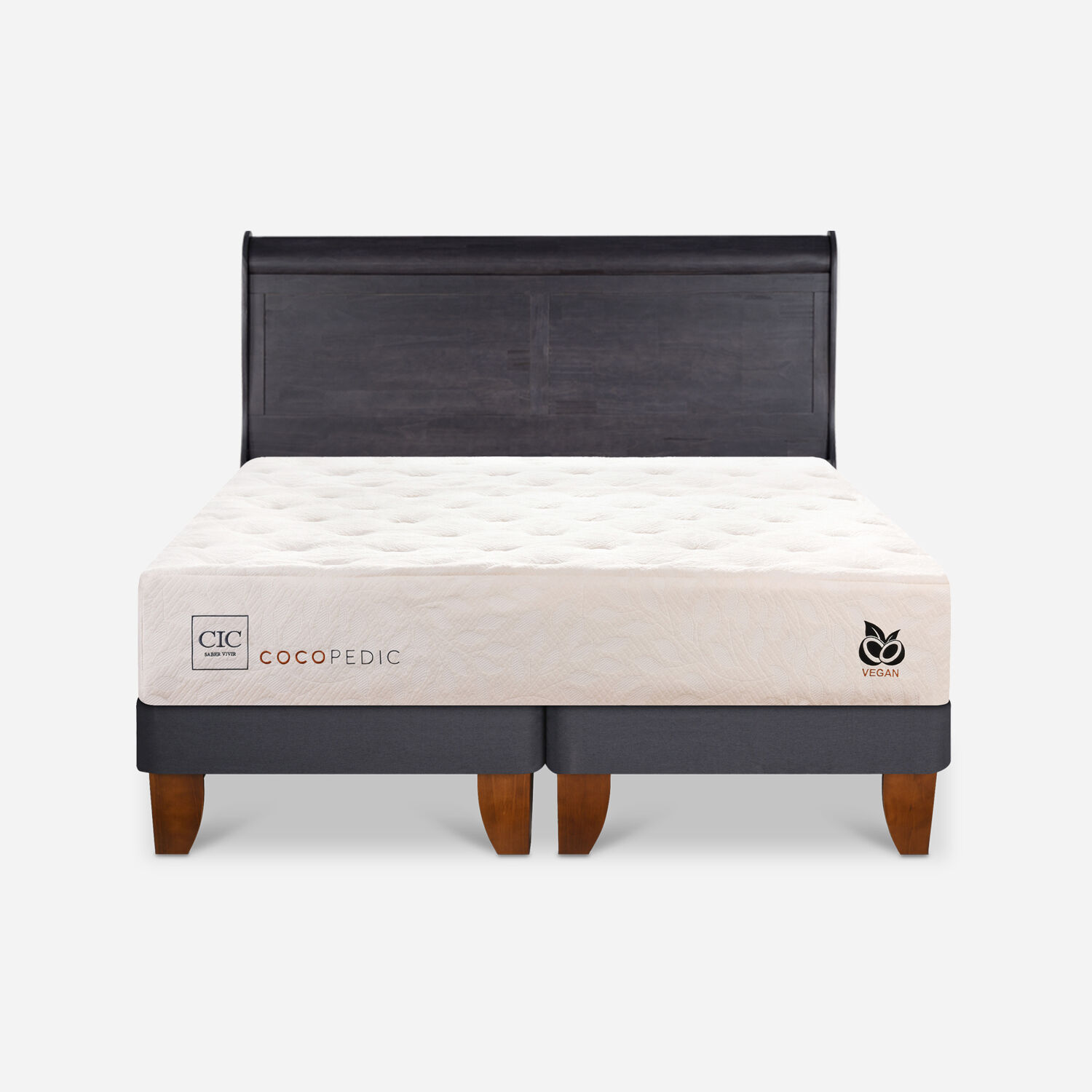 Cama Europea 2 Plazas Cocopedic Base Dividida + Respaldo Miró Negro