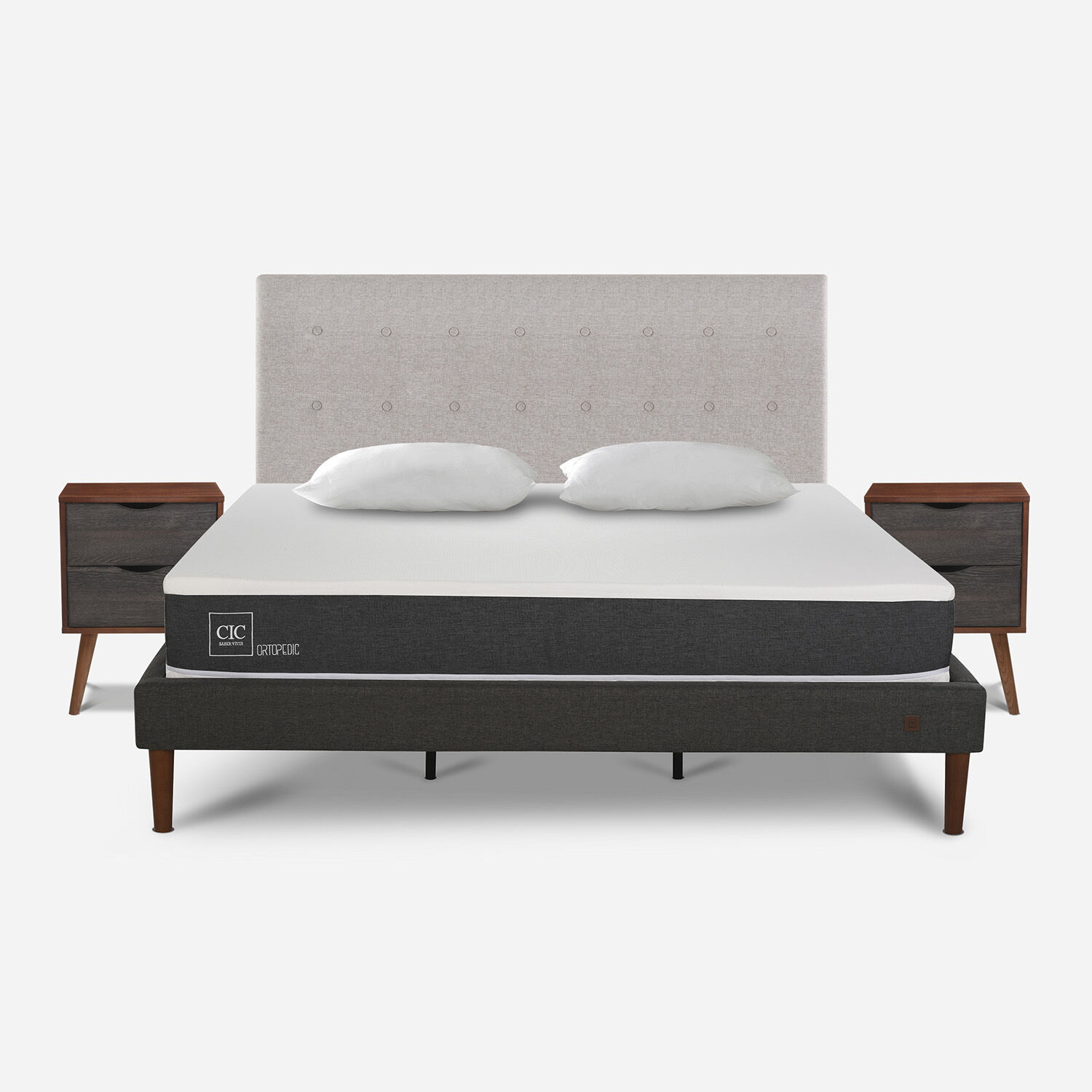 Cama Europea Curve King Ortopedic + Set Tigris + Almohadas Viscoel&aacute;sticas