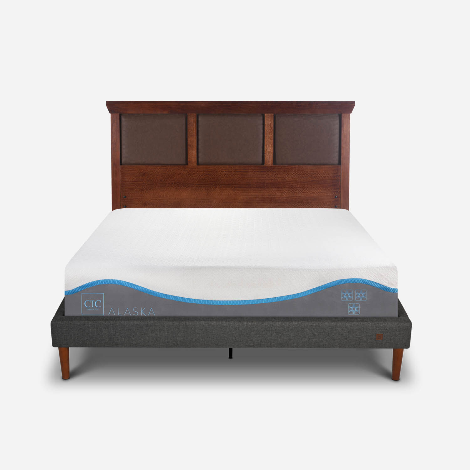 Cama Europea Curve 2 Plazas Alaska + Respaldo Torino Caramel