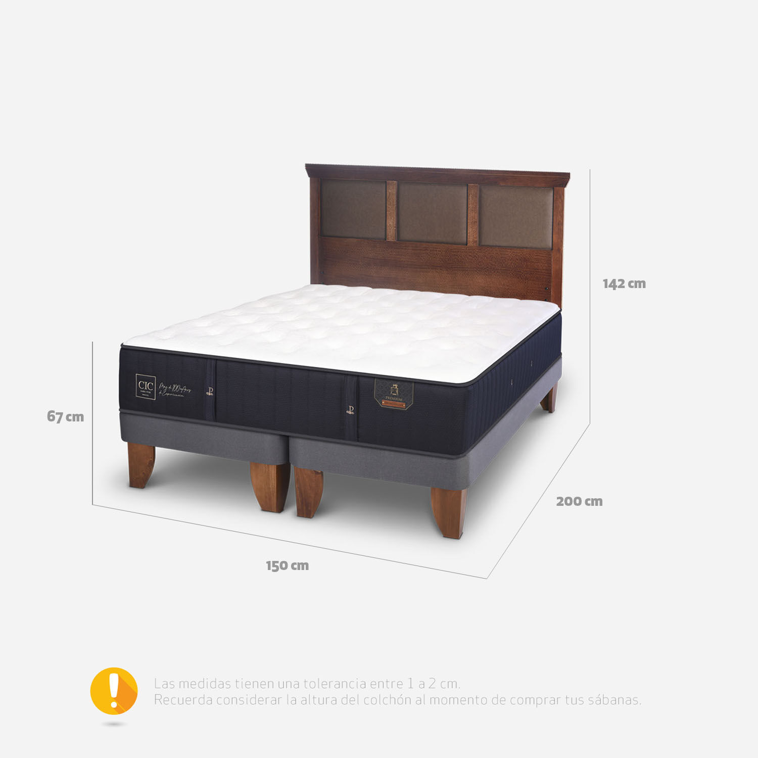 Cama Europea 2 Plazas Premium Base Dividida + Respaldo Torino Caramel