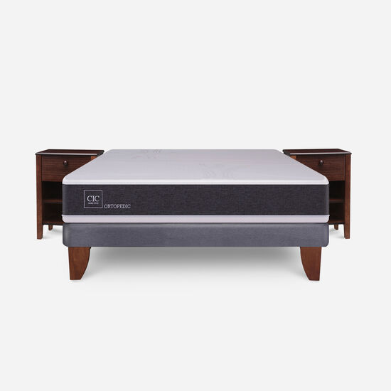 Cama Europea 2 Plazas Base Normal Ortopedic + Veladores Torino Choc