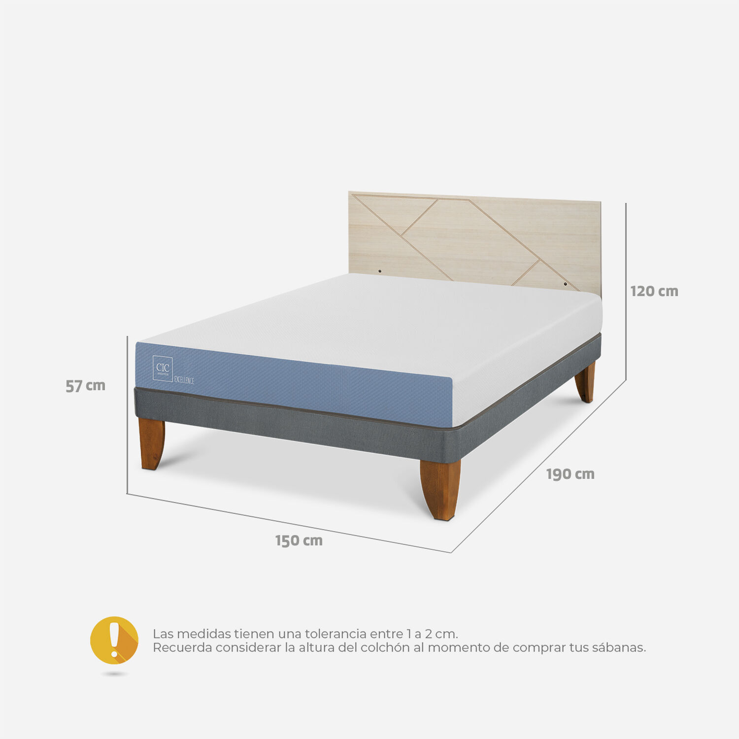 Cama Europea 2 Plazas Excellence Base Normal + Respaldo + Respaldo Villarrica Alpino
