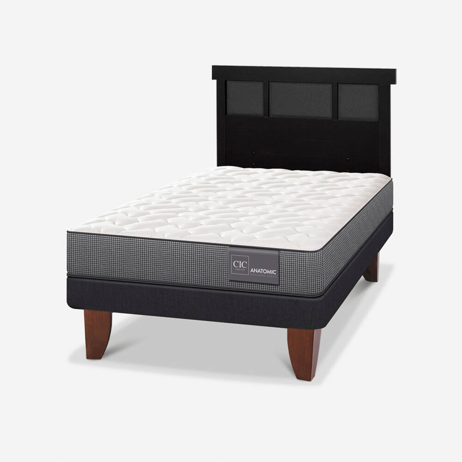 Cama Europea 1,5 Plazas Anatomic + Respaldo Dublín Negro
