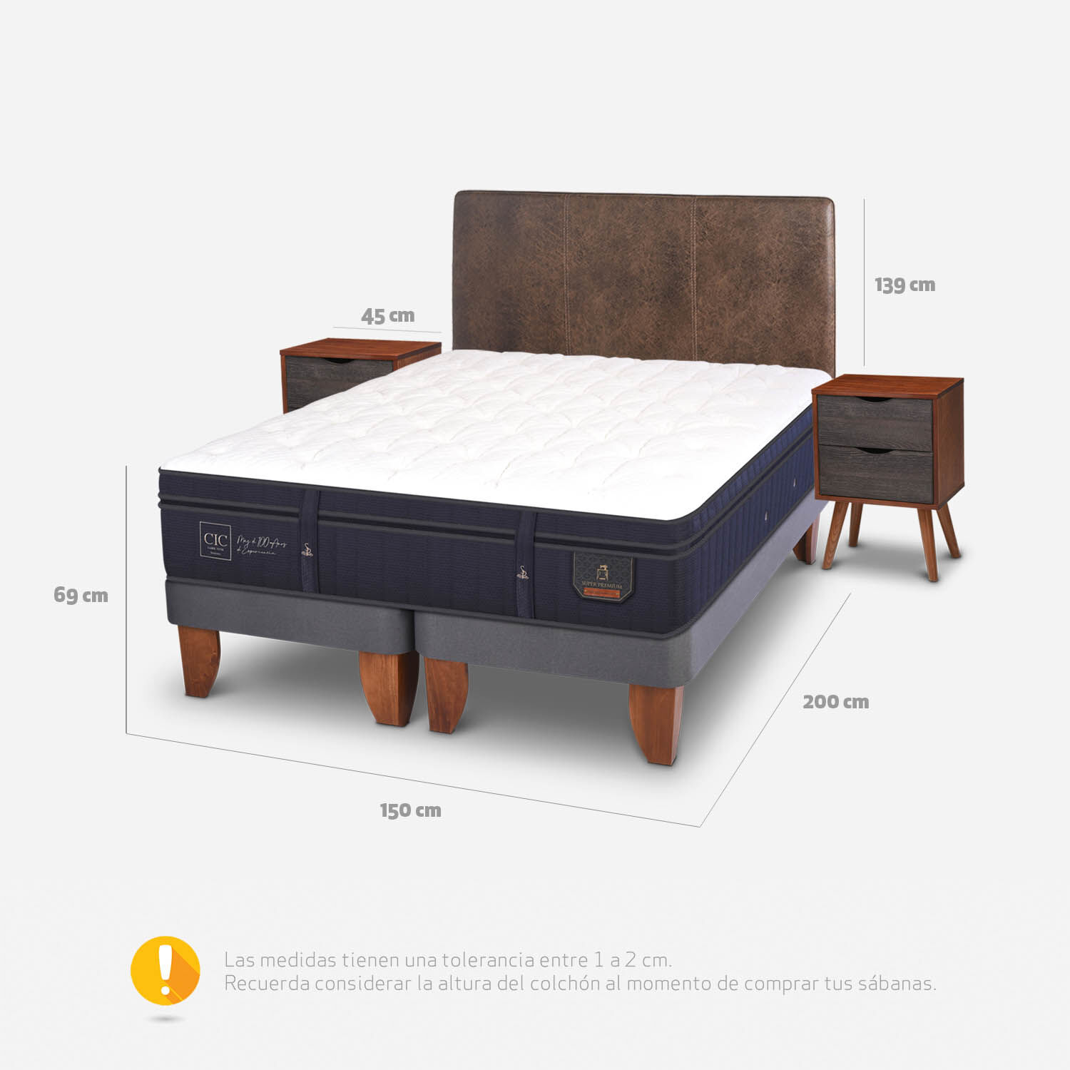 Cama Europea 2 Plazas Super Premium Base Dividida + Set Baker