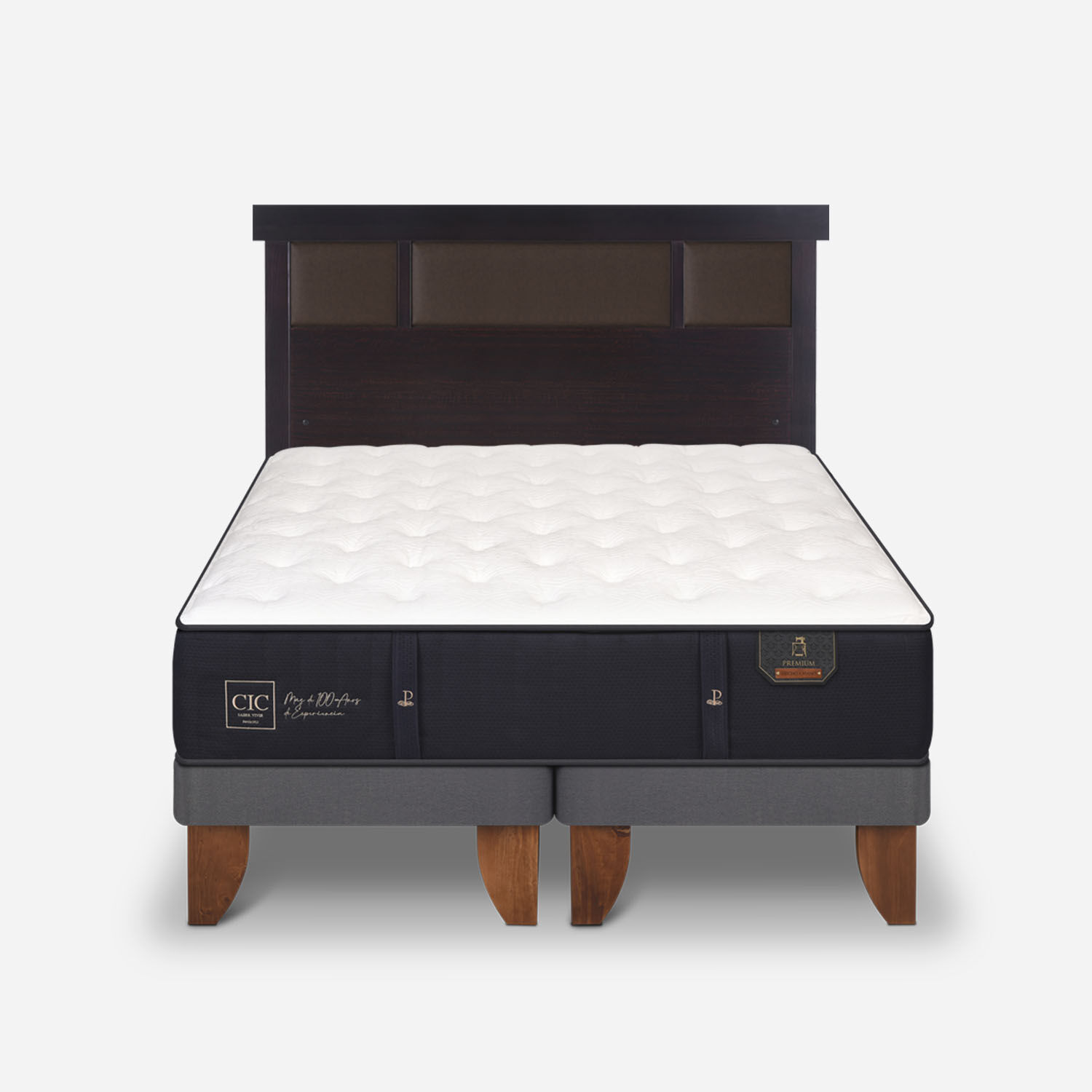 Cama Europea 2 Plazas Premium Base Dividida + Respaldo Dublín Chocolate