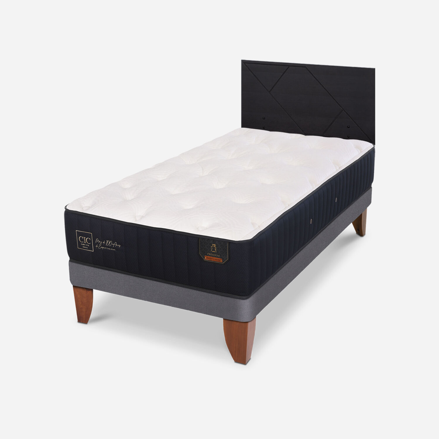 Cama Europea 1,5 Plazas Premium + Respaldo Villarrica Negro