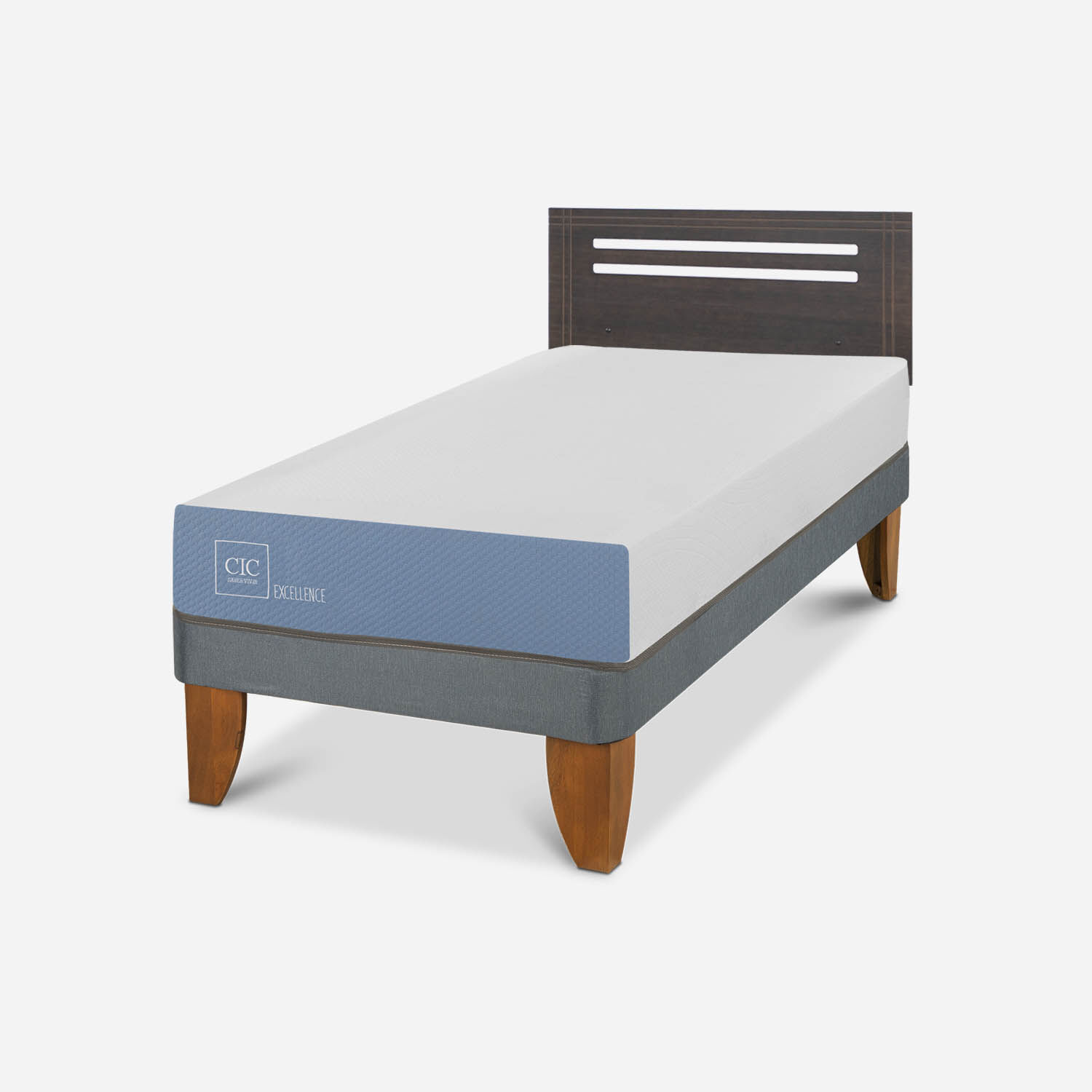 Cama Europea 1 Plaza Excellence + Respaldo M&uacute;nich Gris