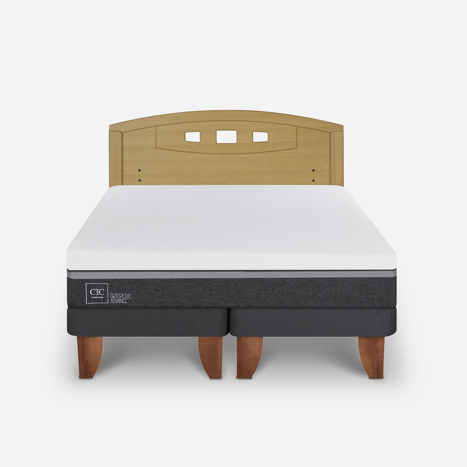 Cama Europea 2 Plazas Ortopedic Advance Base Dividida + Respaldo Gales Mostaza