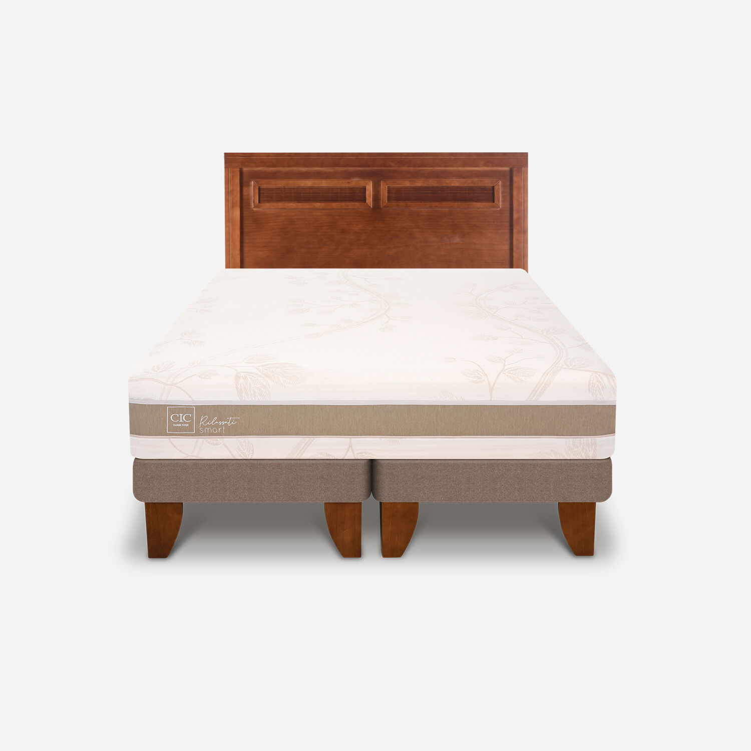 Cama Europea 2 Plazas Rilassati Infinity Base Dividida + Respaldo Mil&aacute;n Caramel