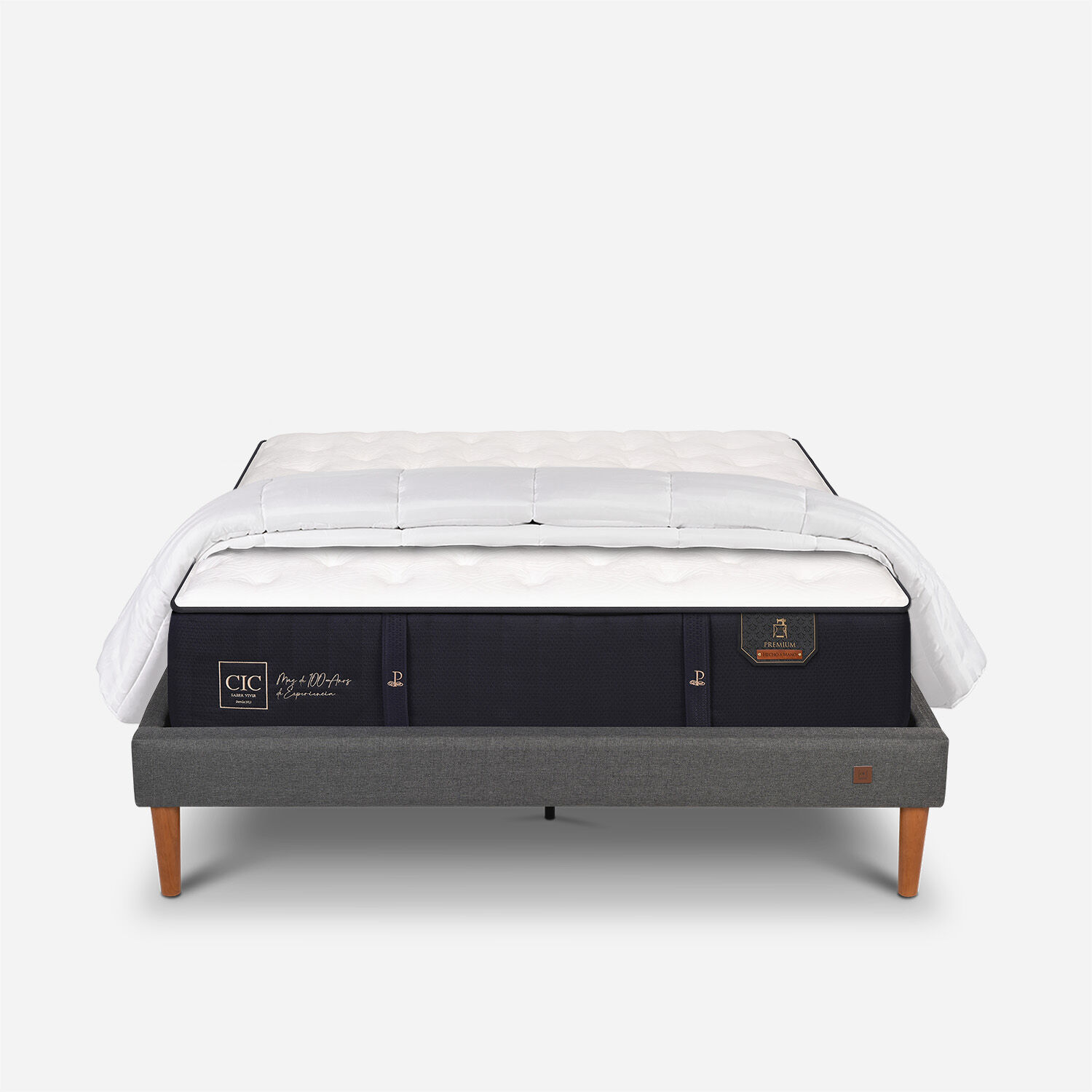 Cama Europea Curve 2 Plazas Premium + Plum&oacute;n
