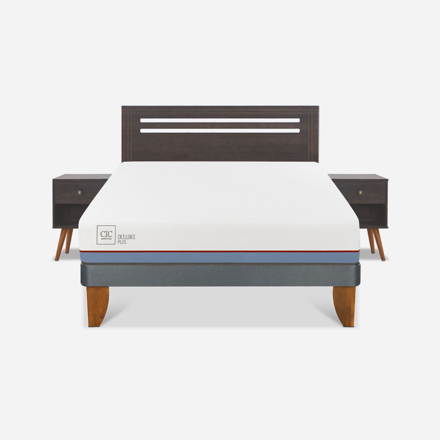 Cama Europea 2 Plazas Excellence Plus Base Normal + Set M&uacute;nich Gris