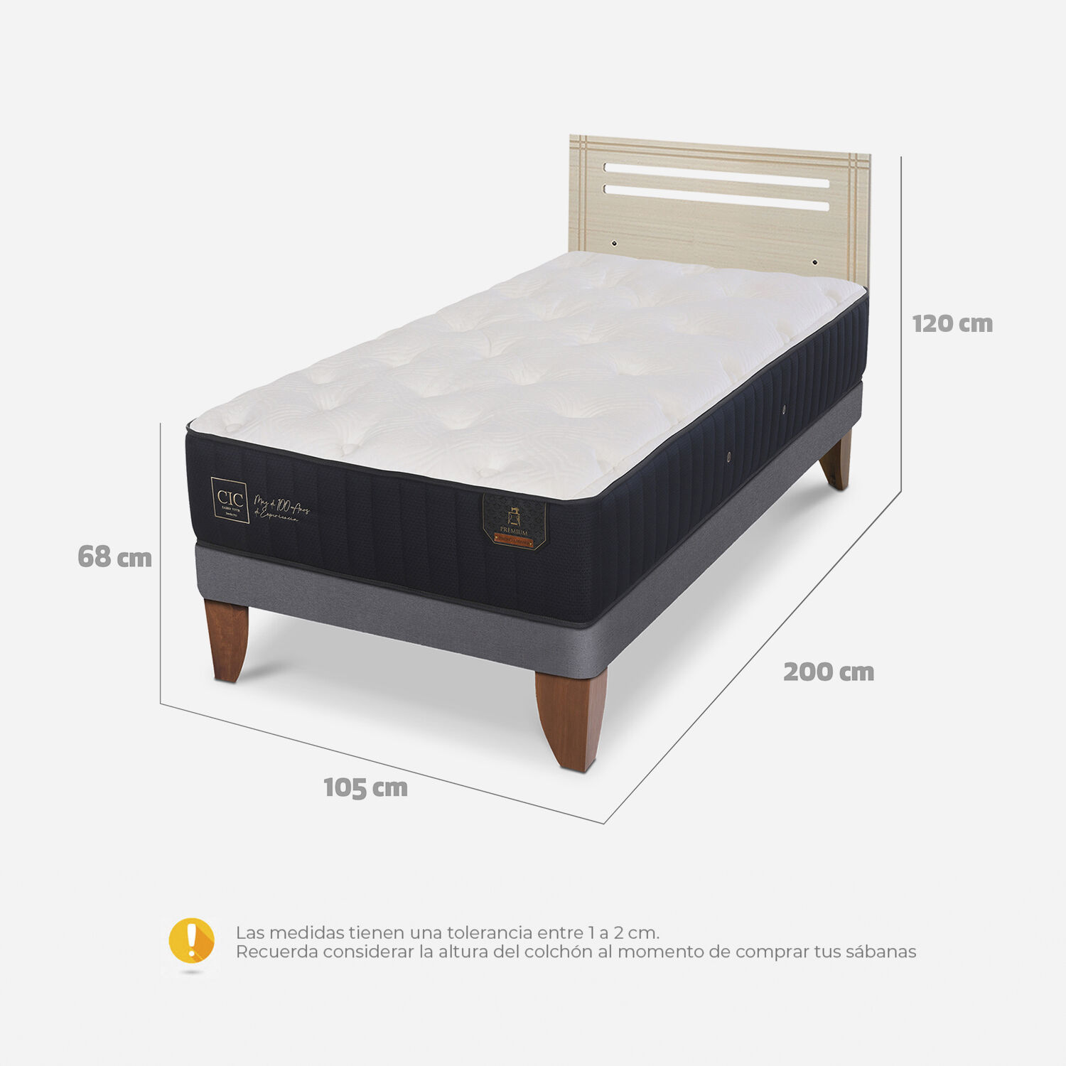 Cama Europea 1,5 Plazas Premium + Respaldo Múnich Alpino