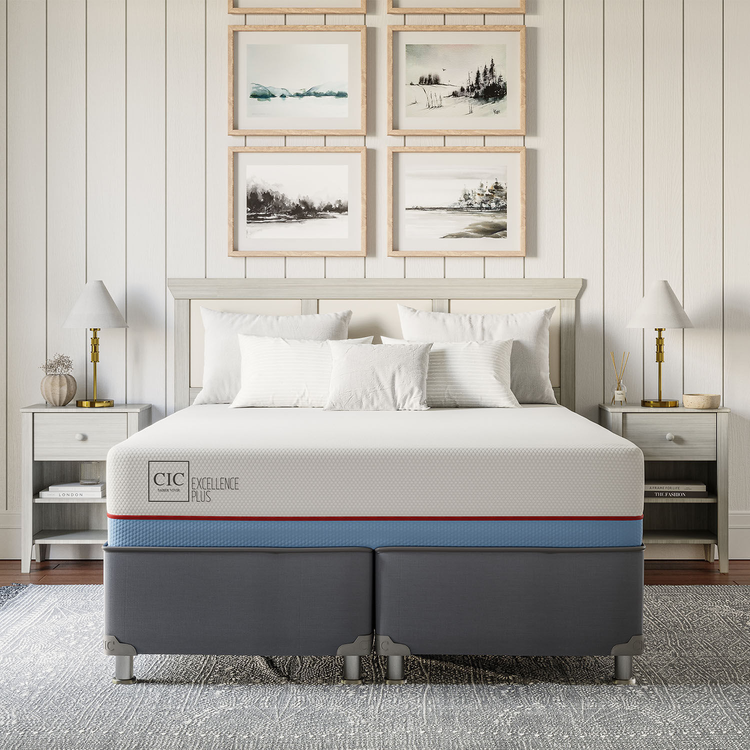 Cama Americana 2 Plazas Excellence Plus Base Dividida + Set Olmo