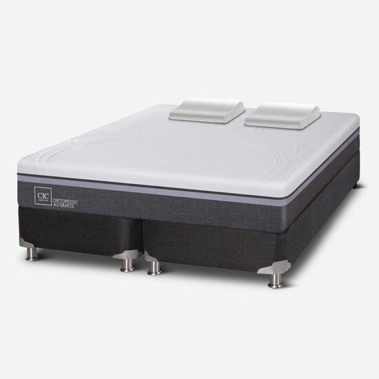 Box Spring 2 Plazas Ortopedic Advance Base Dividida 5 Zonas + Almohadas Viscoelásticas