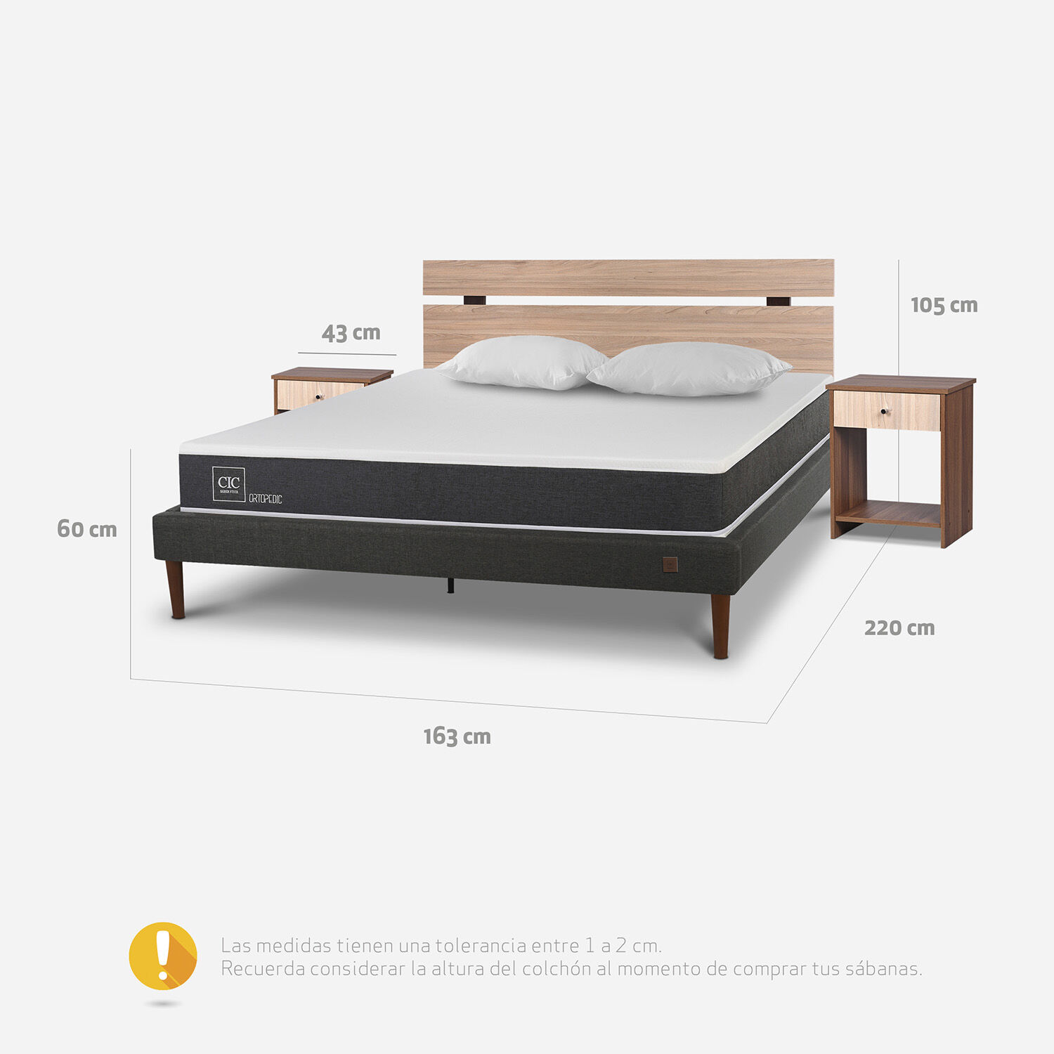 Cama Europea Curve 2 Plazas Ortopedic + Set Olmo + Almohadas