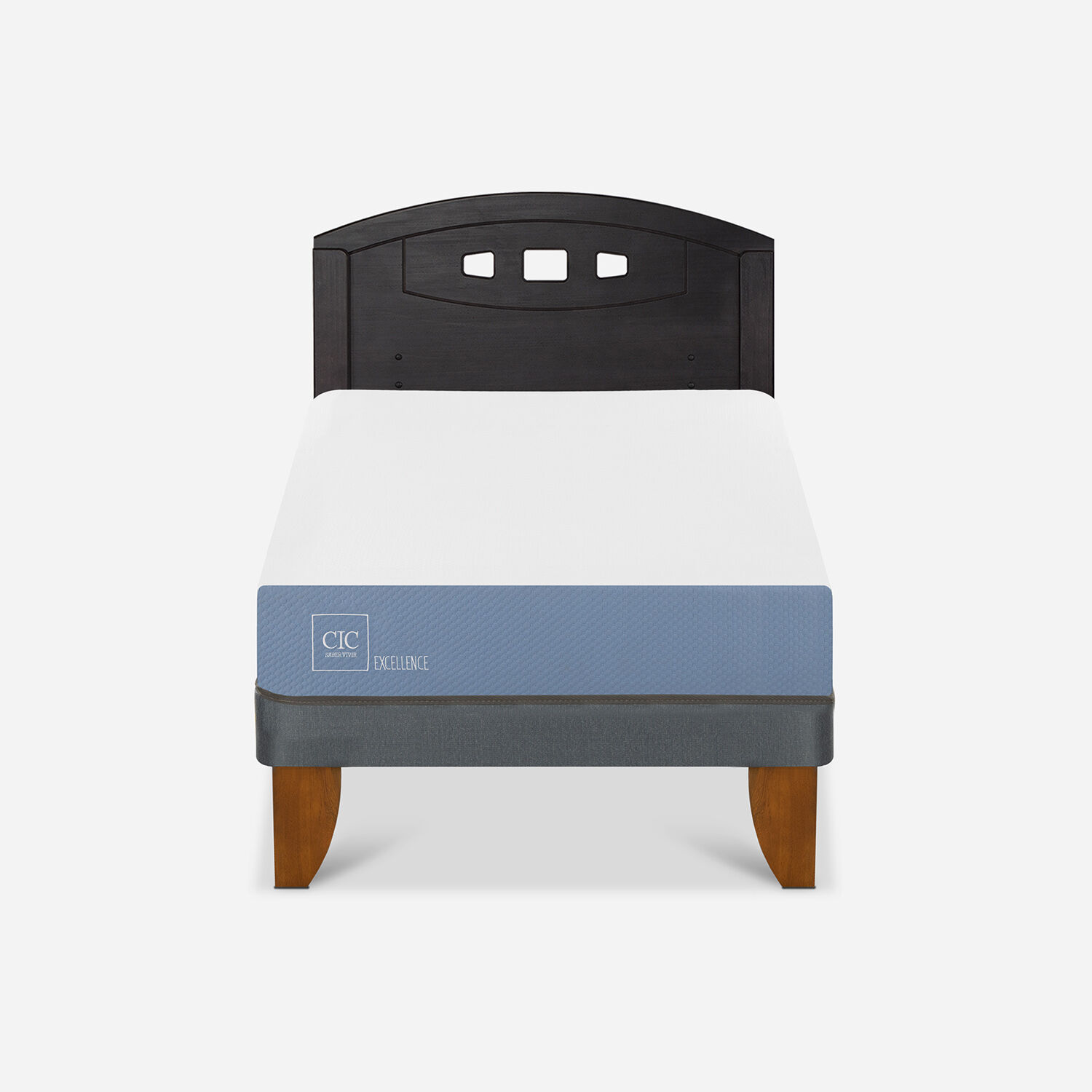 Cama Europea 1,5 Plazas Excellence + Respaldo Gales Negro