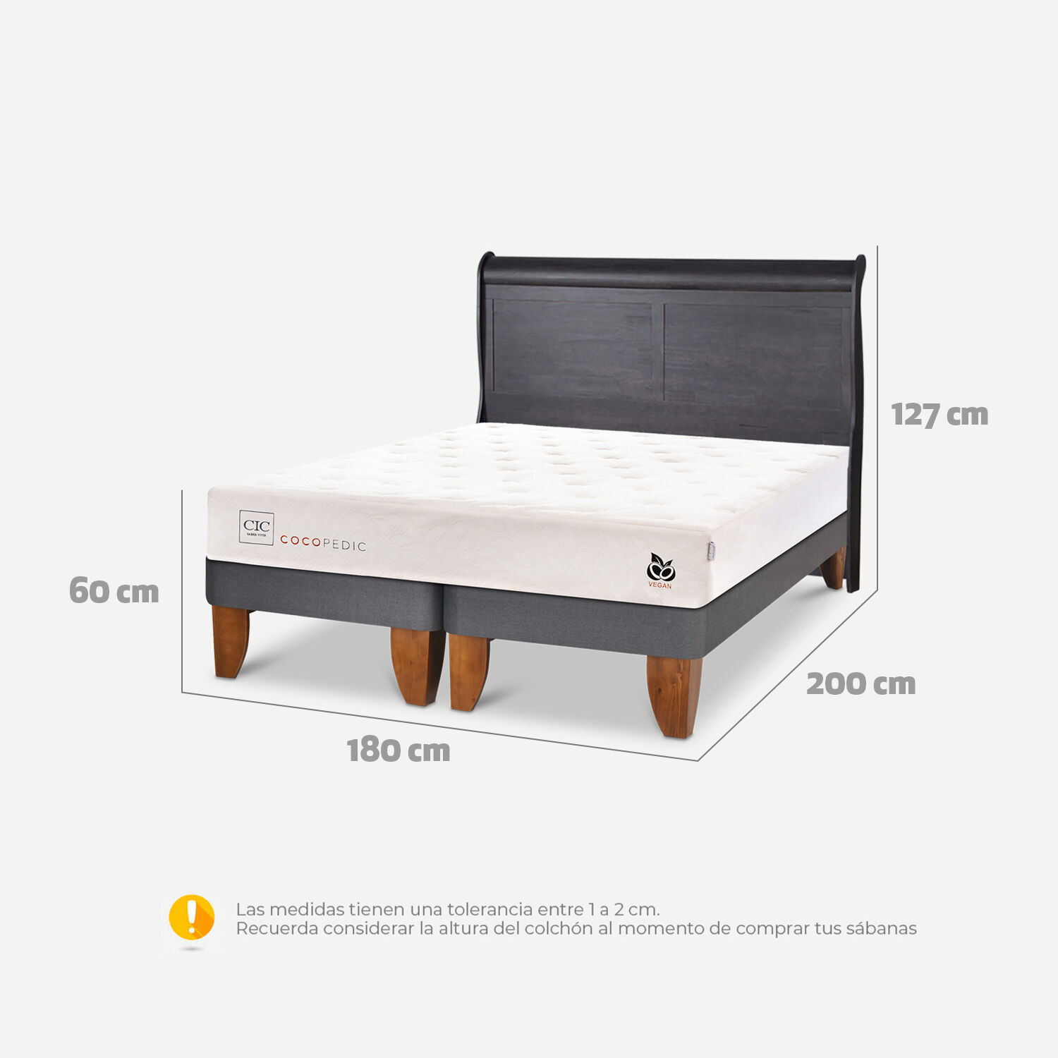 Cama Europea King Cocopedic + Respaldo Miró Negro