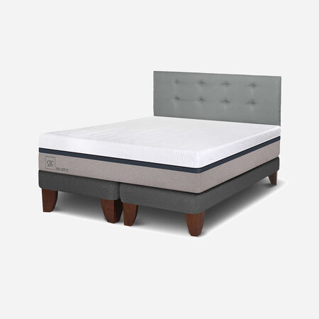 Cama Europea 2 Plazas Balance Base Dividida + Respaldo Tapizado Gris