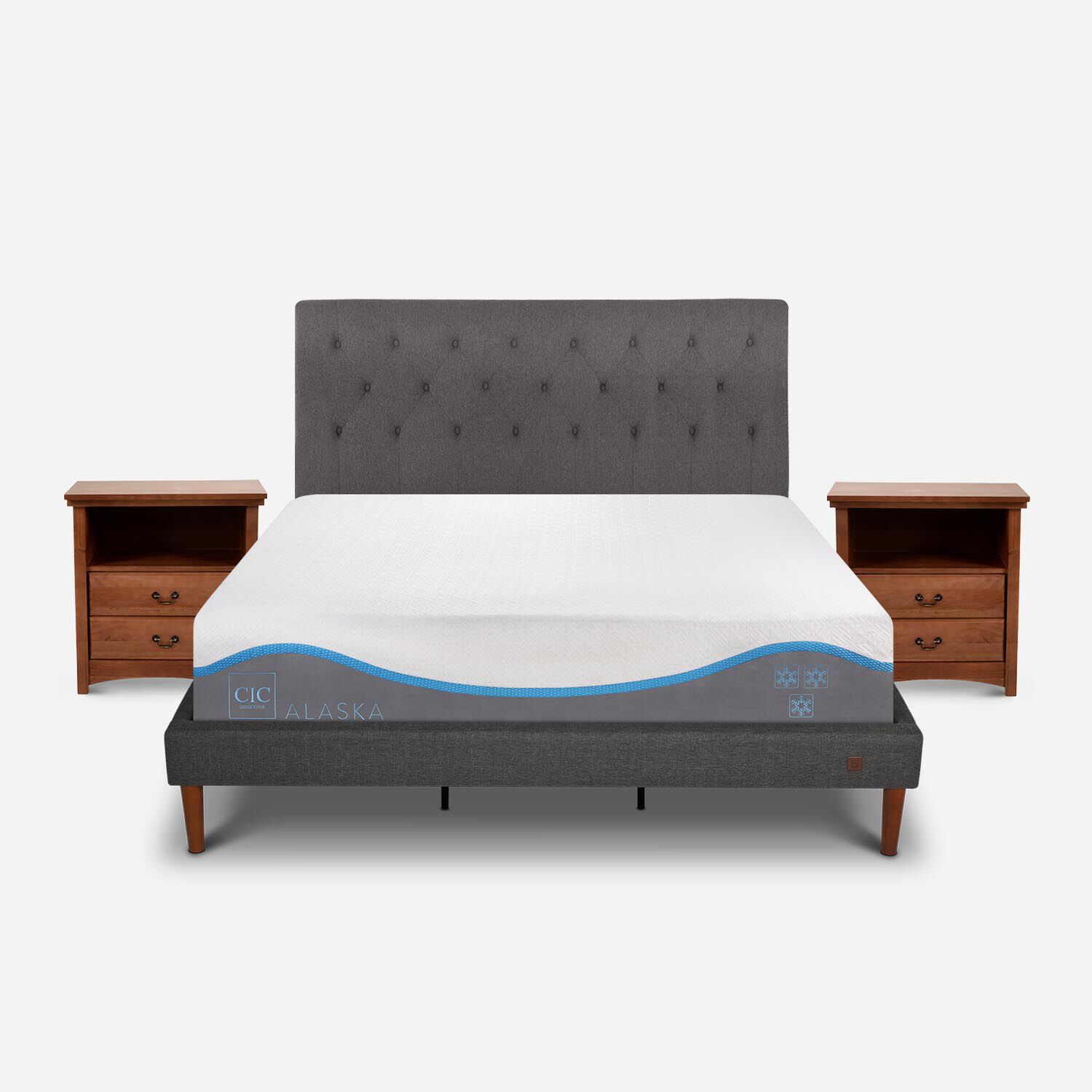 Cama Europea Curve King Alaska + Set Kavery