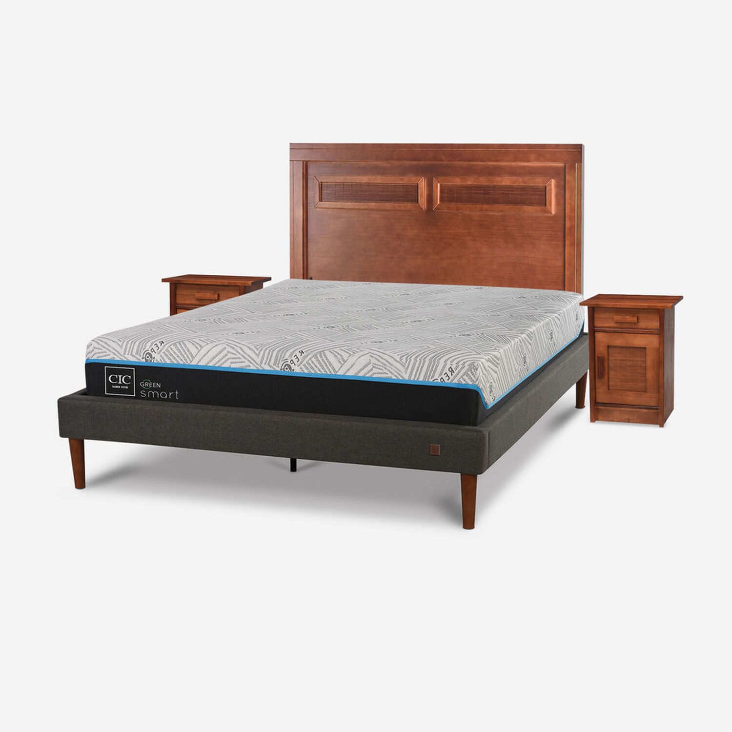 Cama Europea Curve 2 Plazas Smart Green + Set Milán