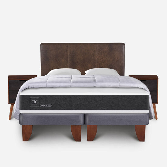 Cama Europea King Ortopedic + Almohadas + Plumón + Set Baker